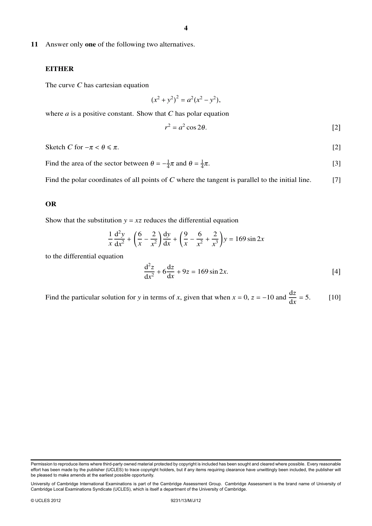 Cambridge A Level Mathematics - Further 9231 2012 May/June Paper 1 · Variant 3 question paper, page 4 of 4