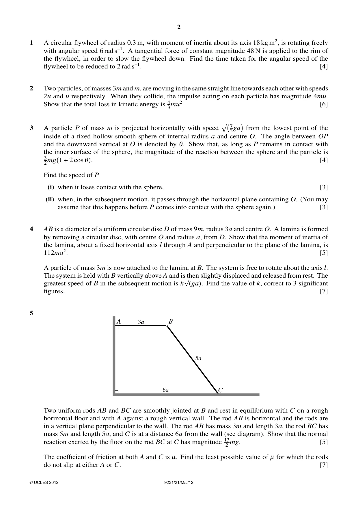 Cambridge A Level Mathematics - Further 9231 2012 May/June Paper 2 · Variant 1 question paper, page 2 of 4