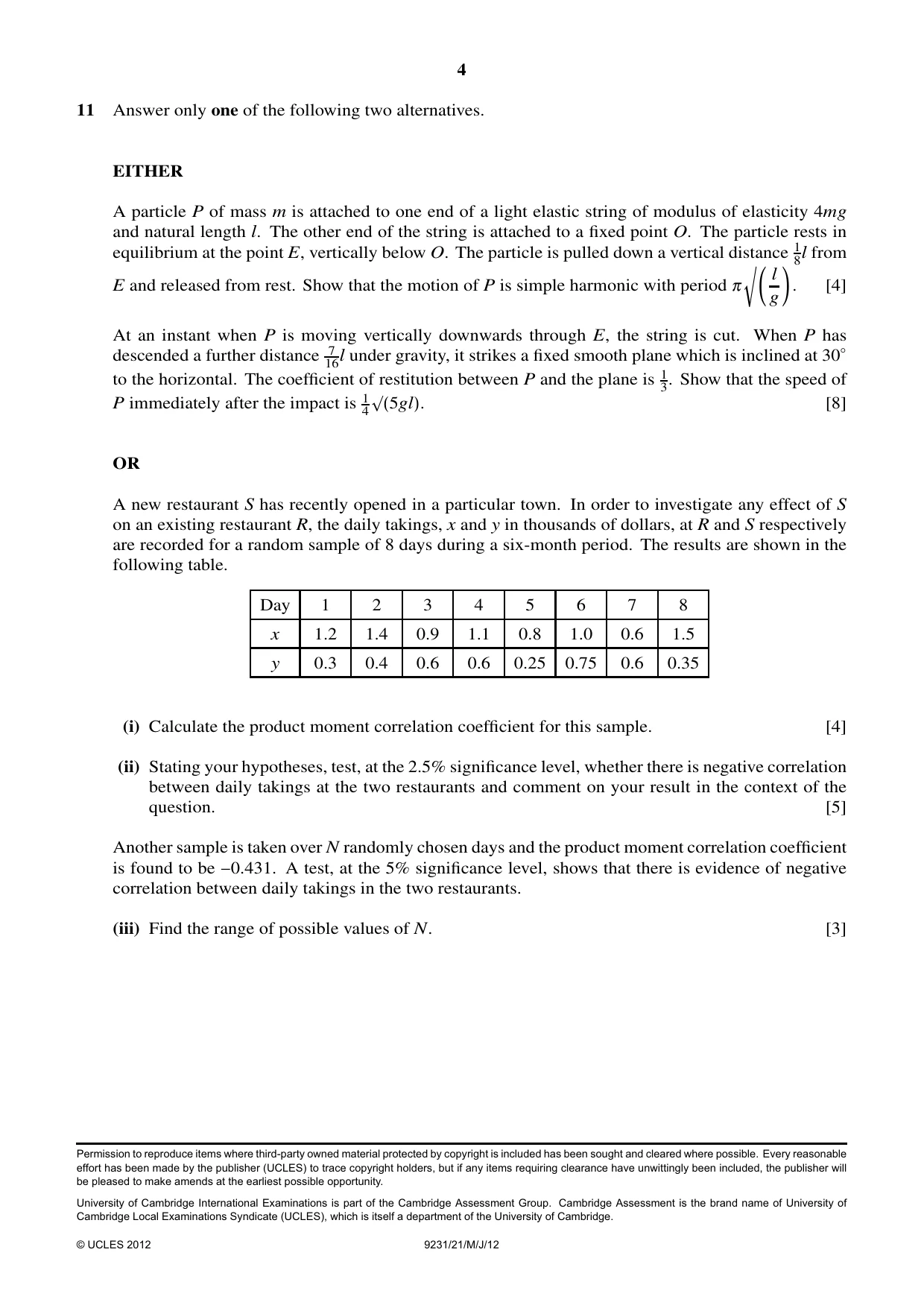 Cambridge A Level Mathematics - Further 9231 2012 May/June Paper 2 · Variant 1 question paper, page 4 of 4