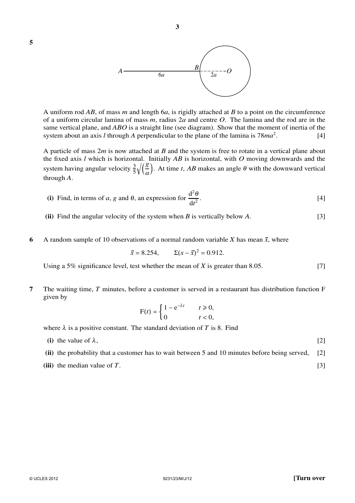 Cambridge A Level Mathematics - Further 9231 2012 May/June Paper 2 · Variant 3 question paper, page 3 of 8