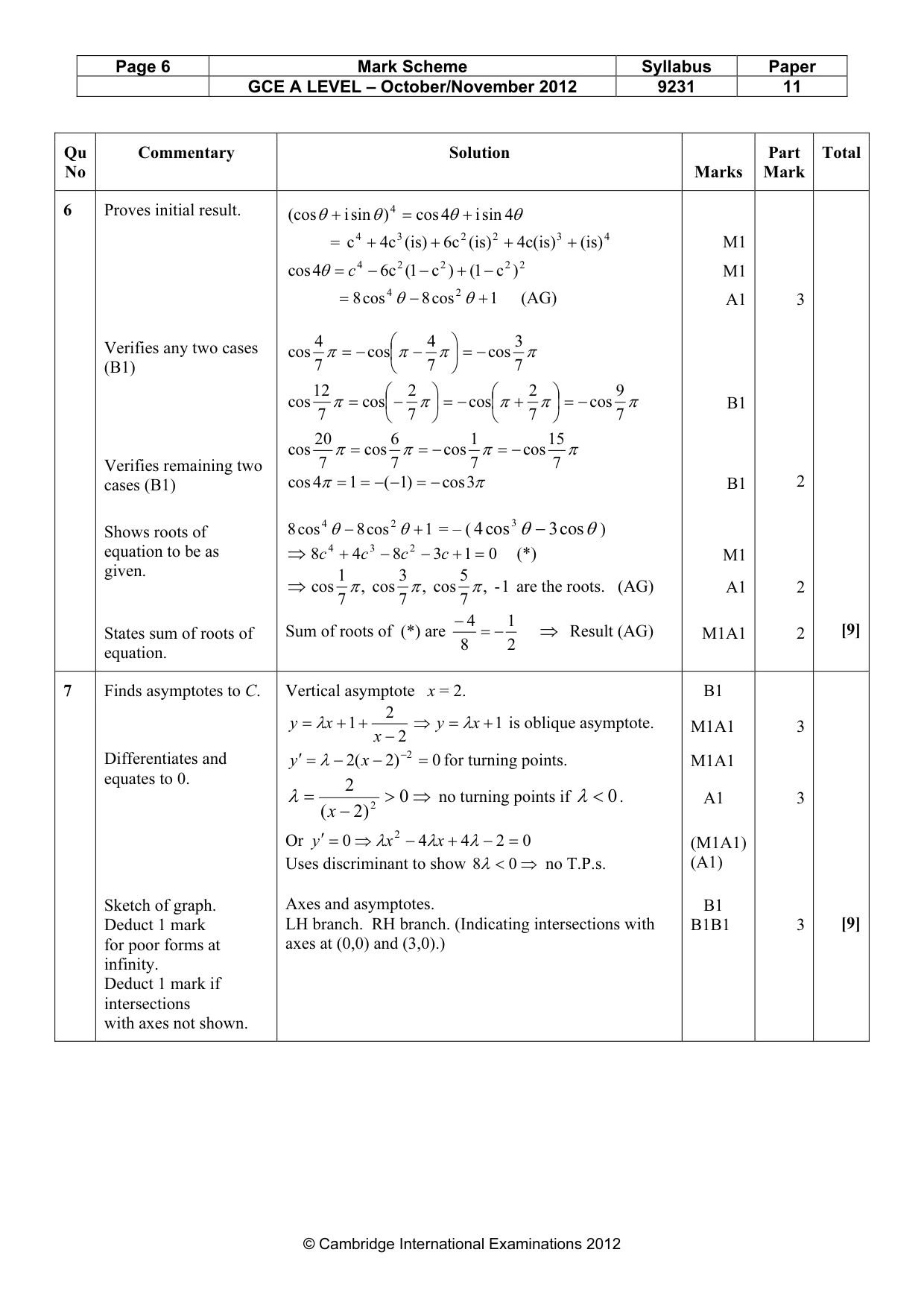 Mark scheme, page 6 of 12