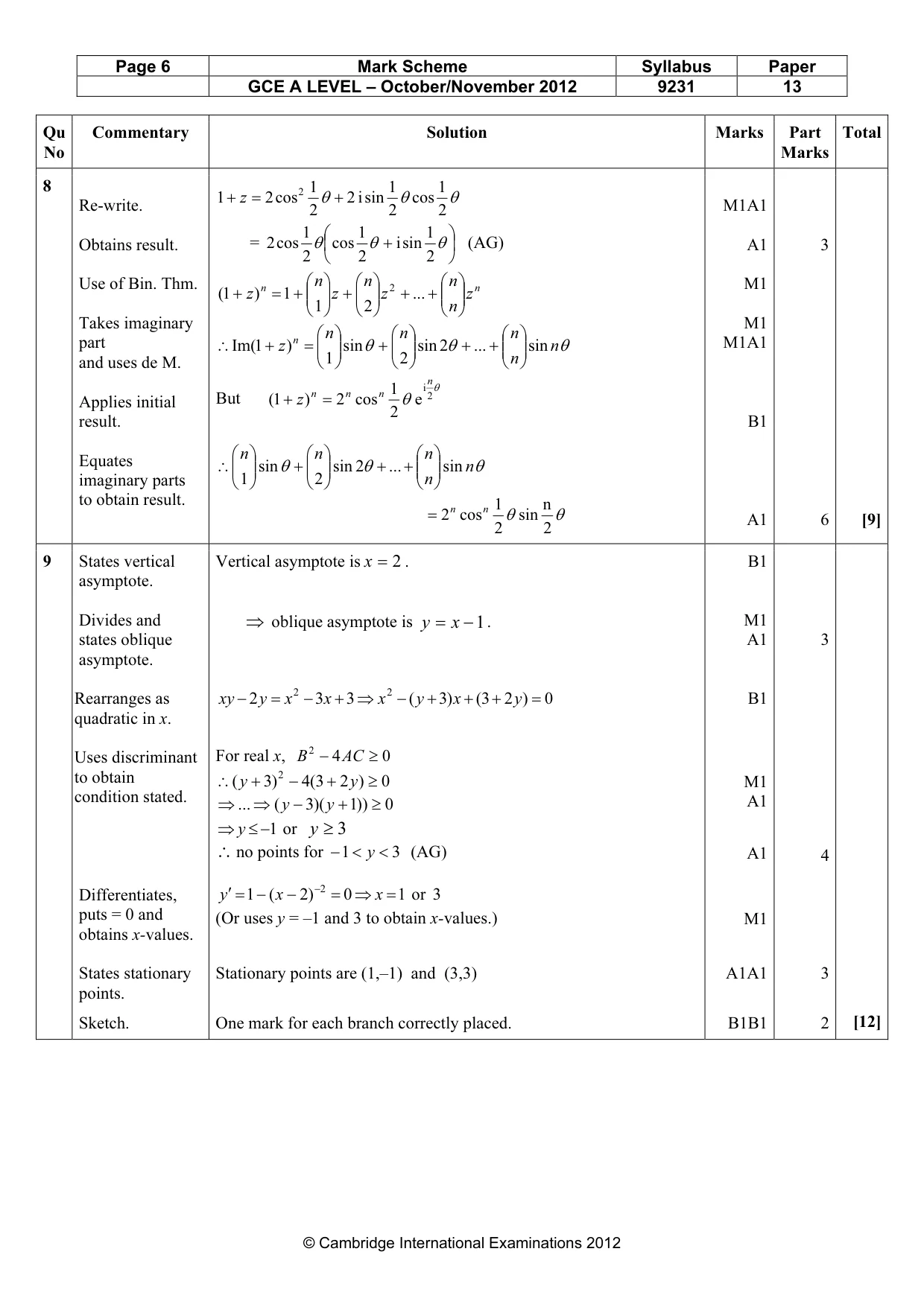 Mark scheme, page 6 of 10