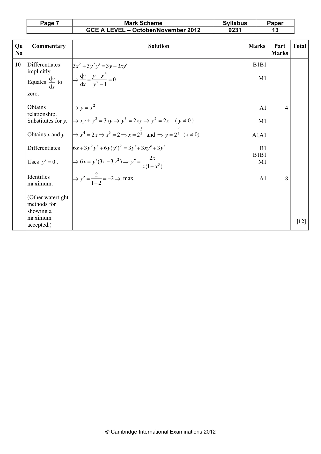 Mark scheme, page 7 of 10