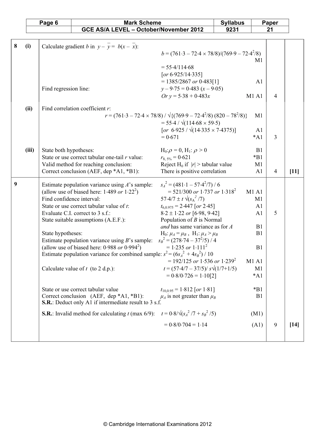 Mark scheme, page 6 of 7