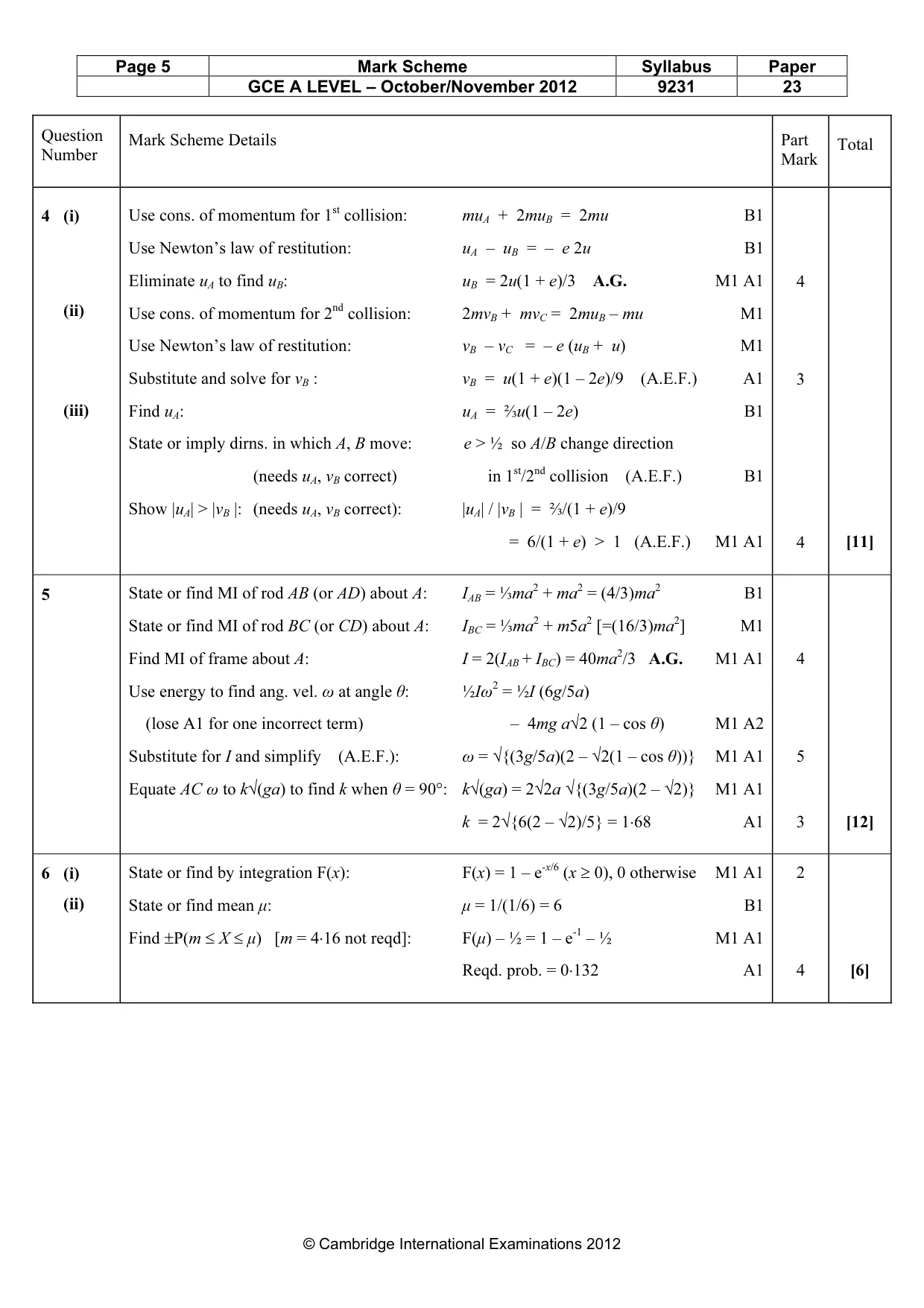 Mark scheme, page 5 of 10