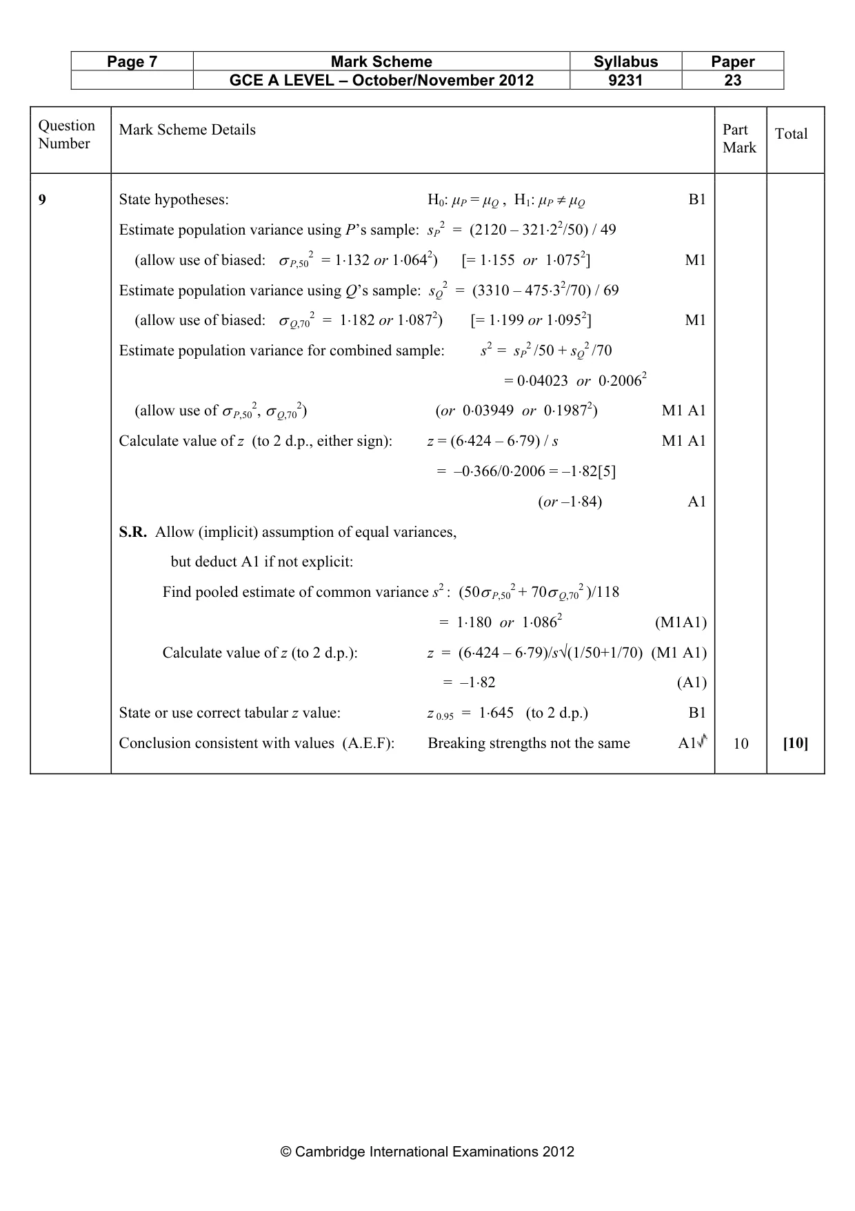 Mark scheme, page 7 of 10