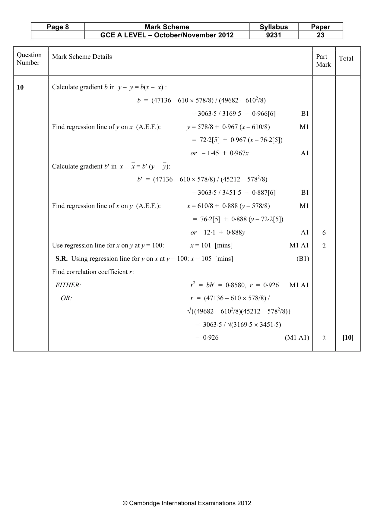 Mark scheme, page 8 of 10