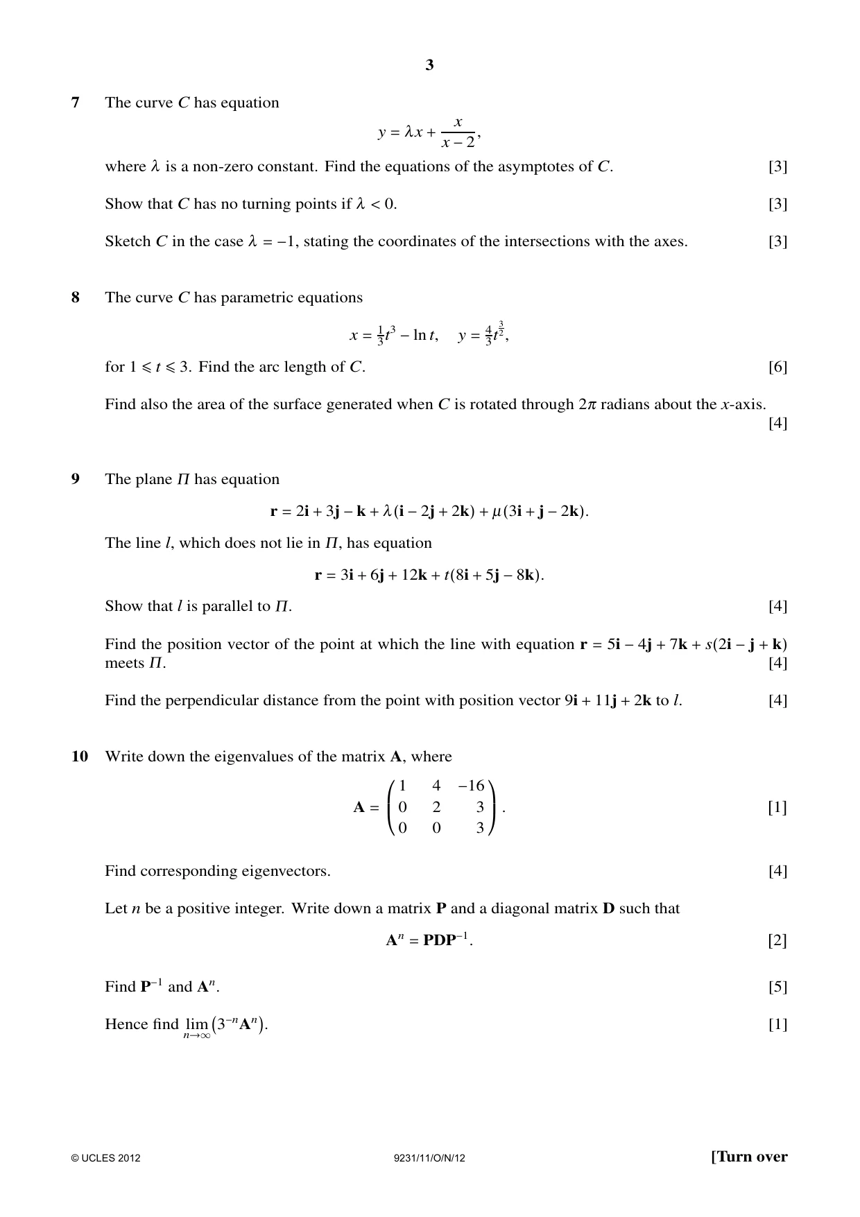 Cambridge A Level Mathematics - Further 9231 2012 Oct/Nov Paper 1 · Variant 1 question paper, page 3 of 4