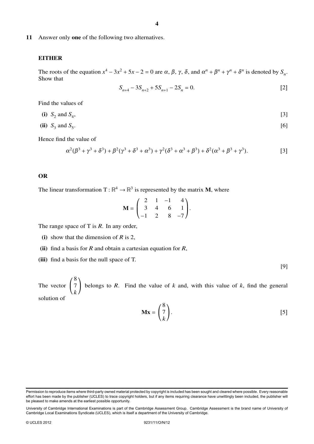 Cambridge A Level Mathematics - Further 9231 2012 Oct/Nov Paper 1 · Variant 1 question paper, page 4 of 4