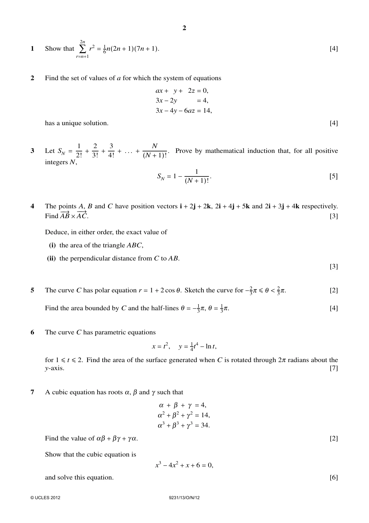 Cambridge A Level Mathematics - Further 9231 2012 Oct/Nov Paper 1 · Variant 3 question paper, page 2 of 4