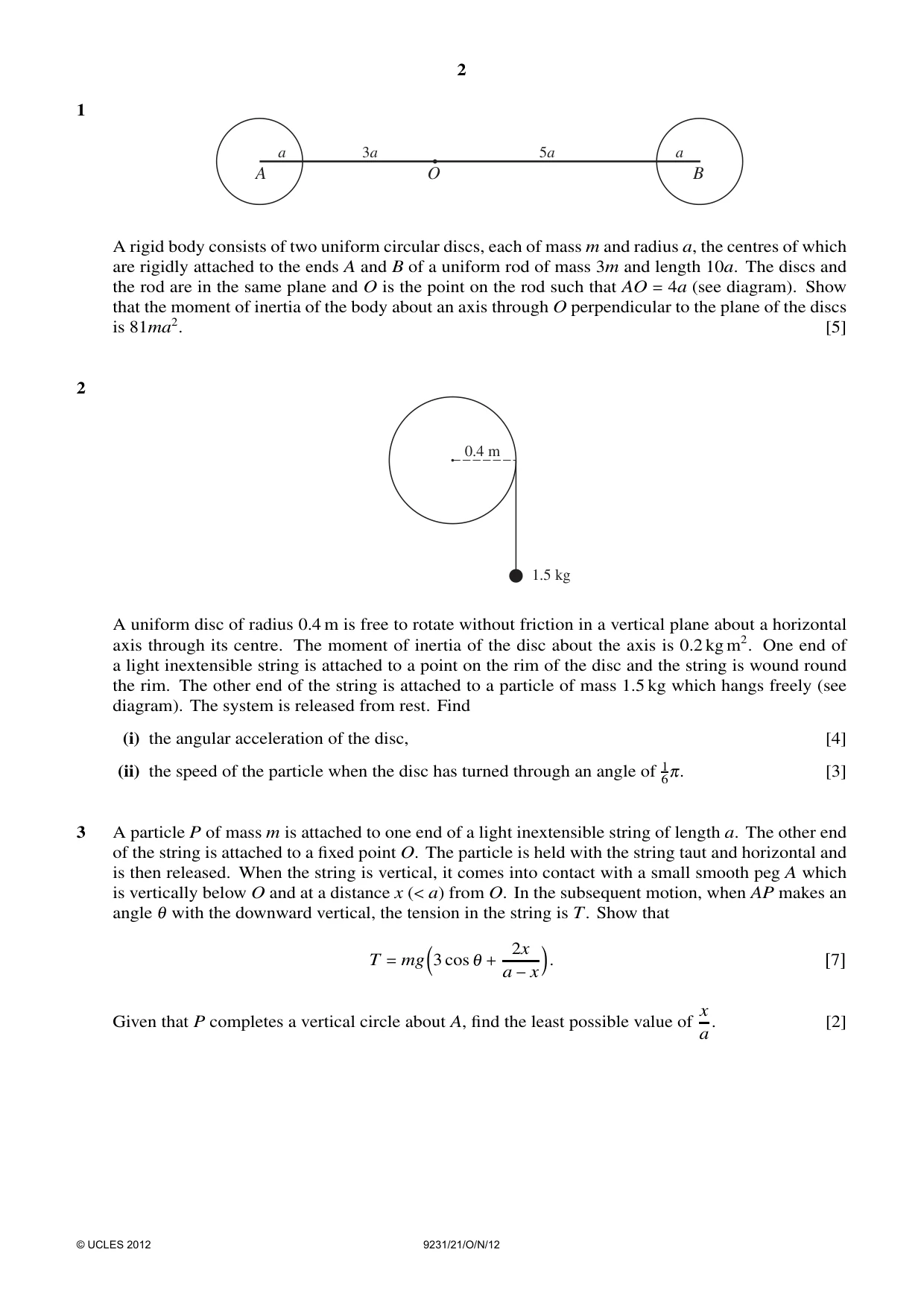 Cambridge A Level Mathematics - Further 9231 2012 Oct/Nov Paper 2 · Variant 1 question paper, page 2 of 8