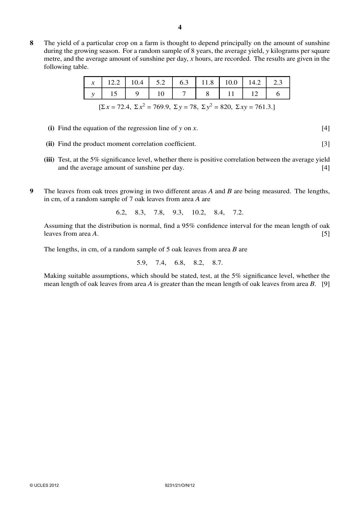 Cambridge A Level Mathematics - Further 9231 2012 Oct/Nov Paper 2 · Variant 1 question paper, page 4 of 8