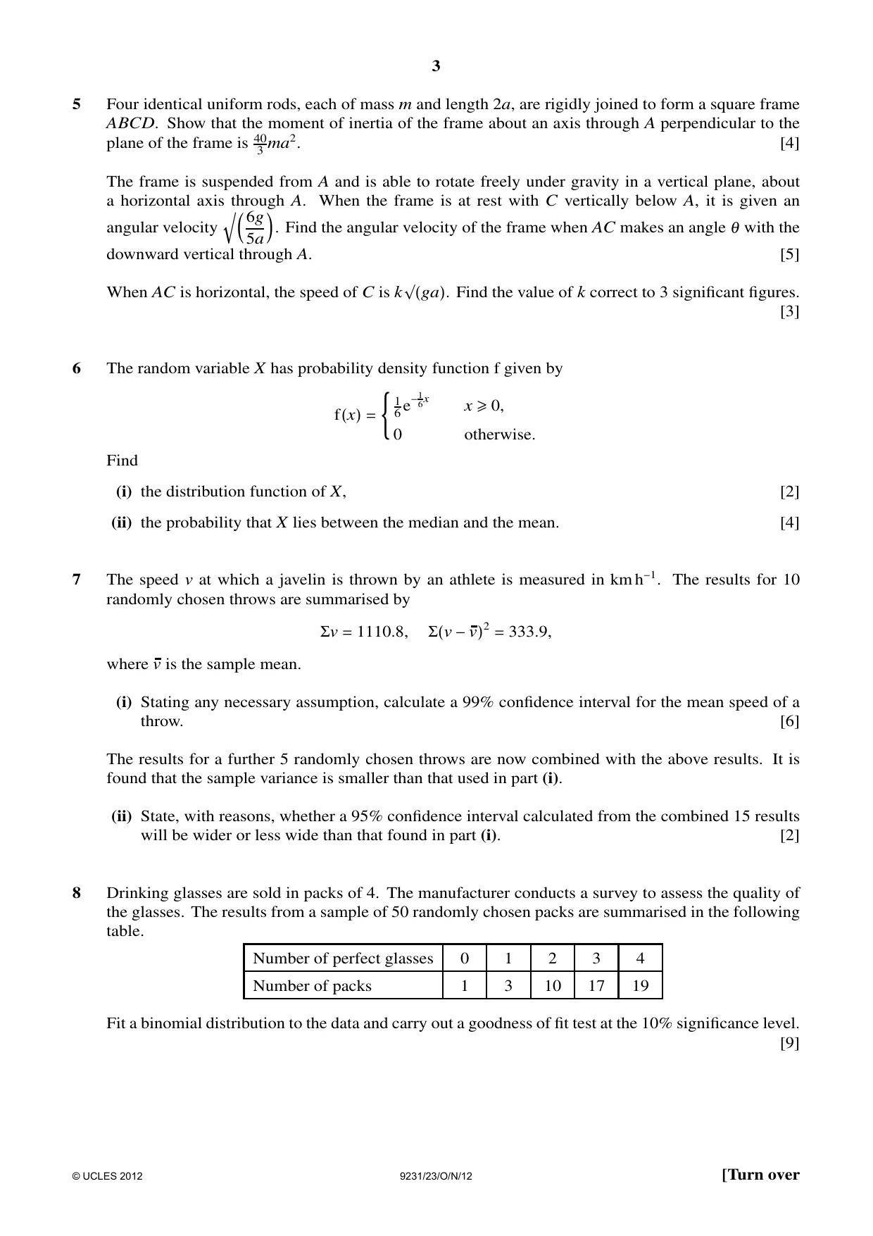 Cambridge A Level Mathematics - Further 9231 2012 Oct/Nov Paper 2 · Variant 3 question paper, page 3 of 8