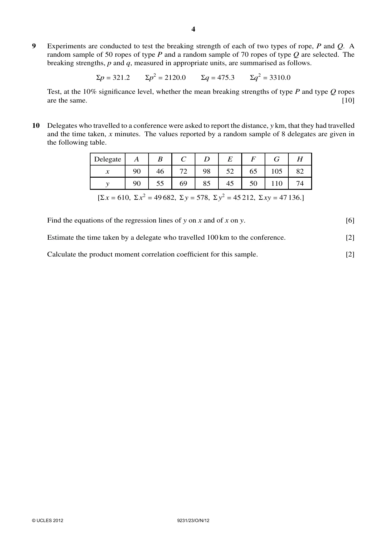 Cambridge A Level Mathematics - Further 9231 2012 Oct/Nov Paper 2 · Variant 3 question paper, page 4 of 8