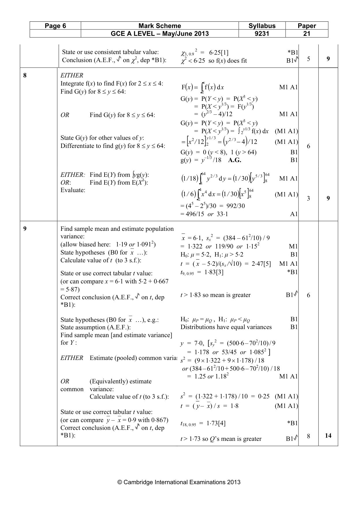 Mark scheme, page 6 of 8