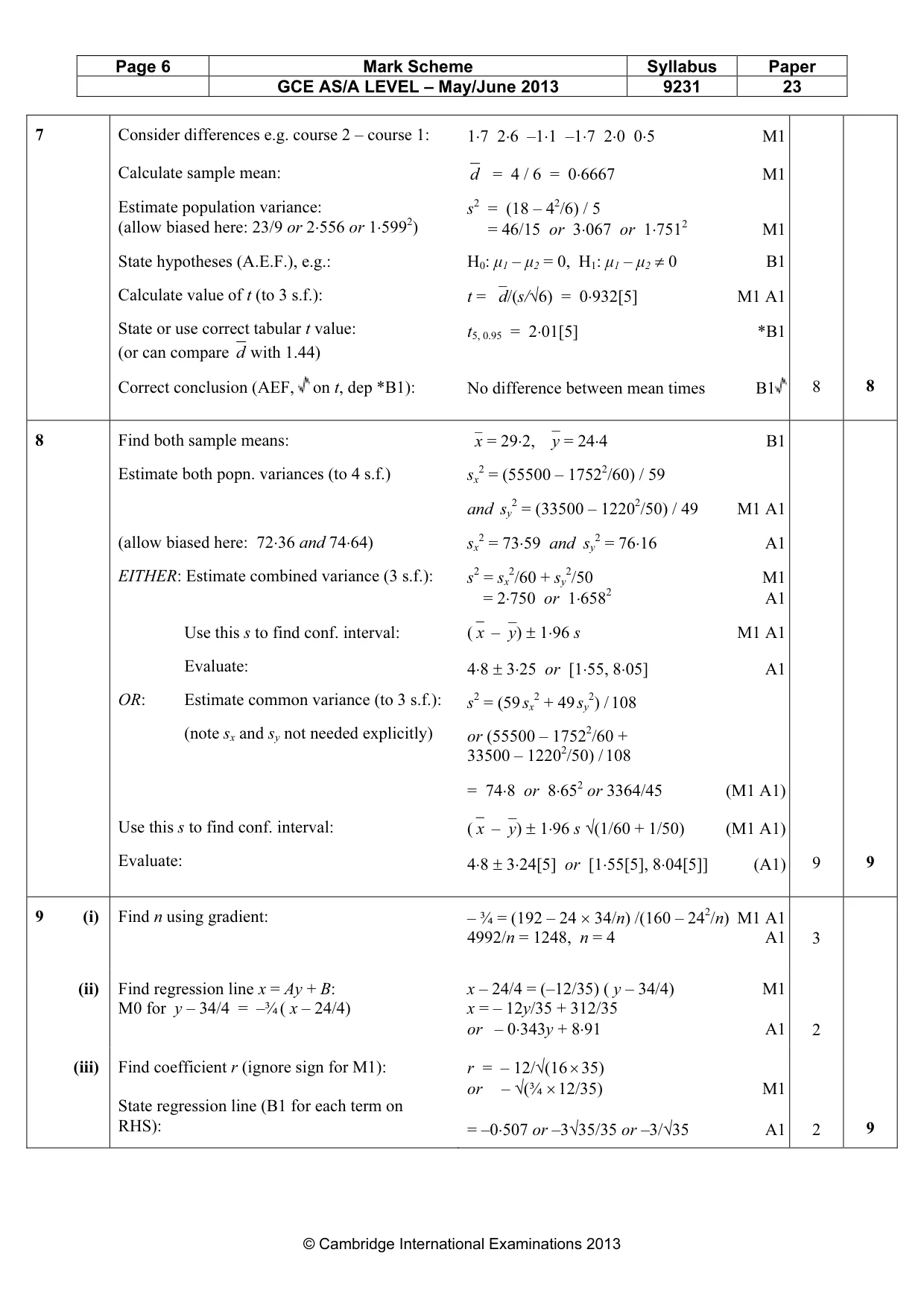 Mark scheme, page 6 of 8