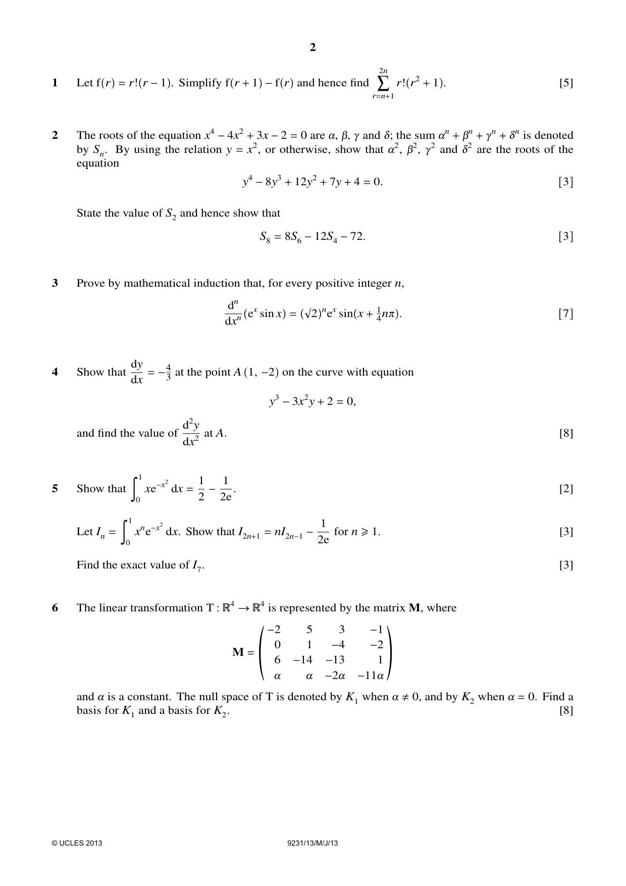 Cambridge A Level Mathematics - Further 9231 2013 May/June Paper 1 · Variant 3 question paper, page 2 of 4