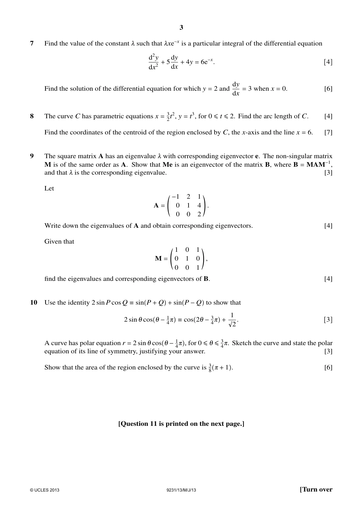 Cambridge A Level Mathematics - Further 9231 2013 May/June Paper 1 · Variant 3 question paper, page 3 of 4