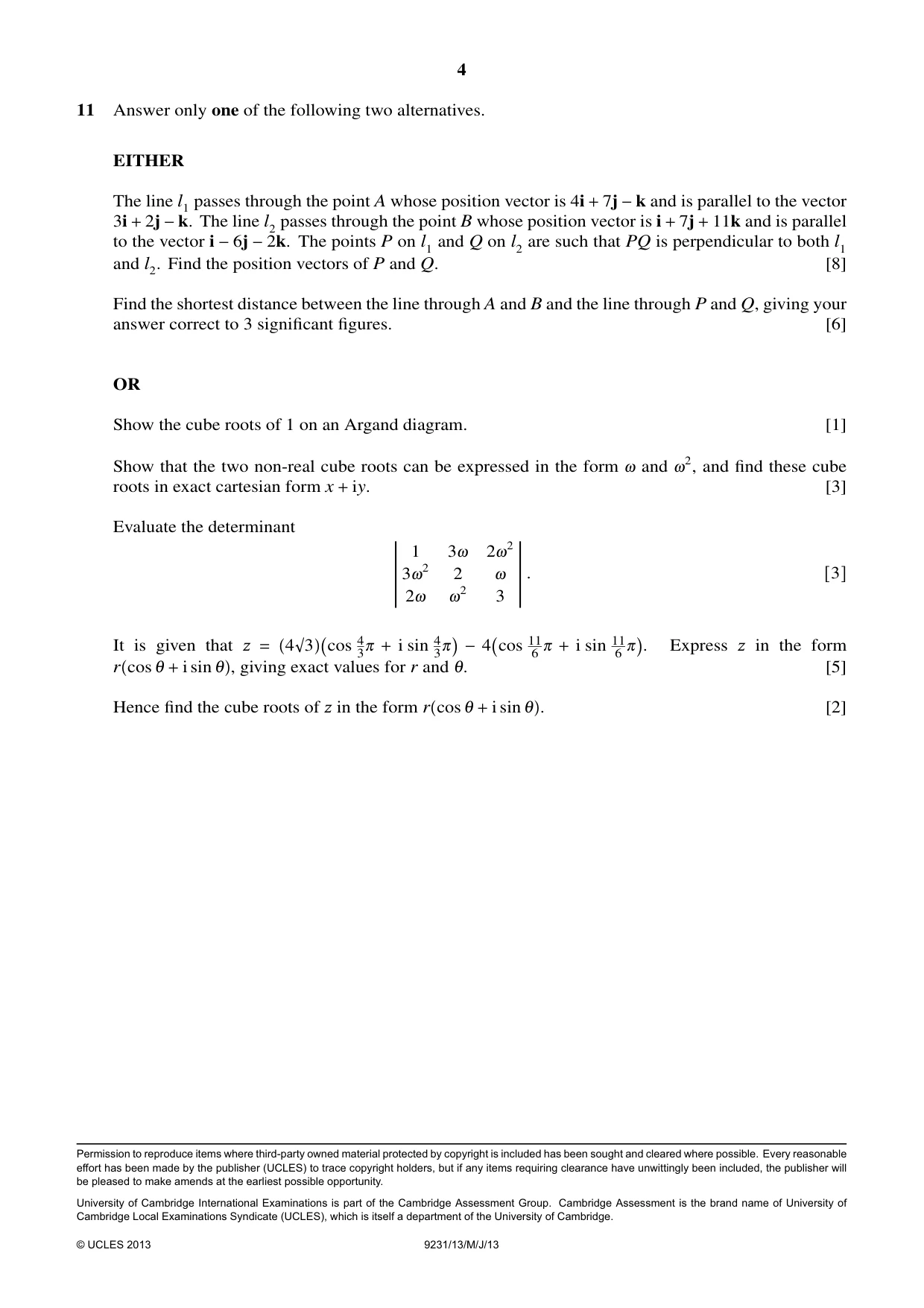 Cambridge A Level Mathematics - Further 9231 2013 May/June Paper 1 · Variant 3 question paper, page 4 of 4