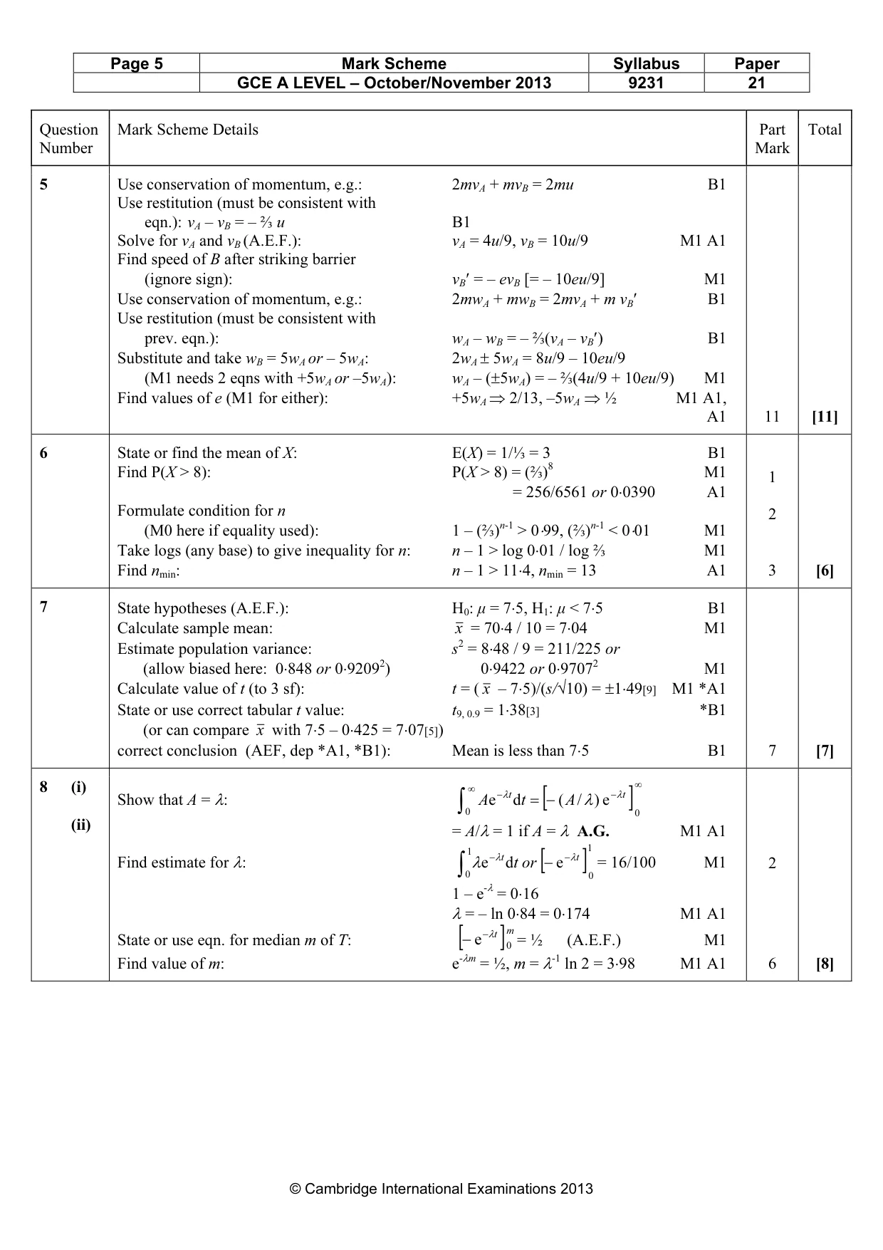 Mark scheme, page 5 of 7