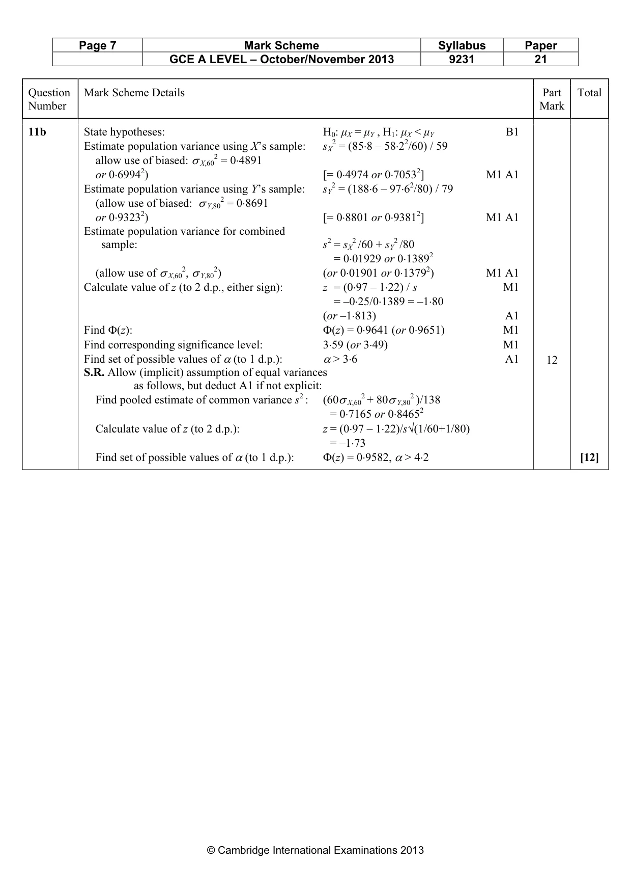 Mark scheme, page 7 of 7