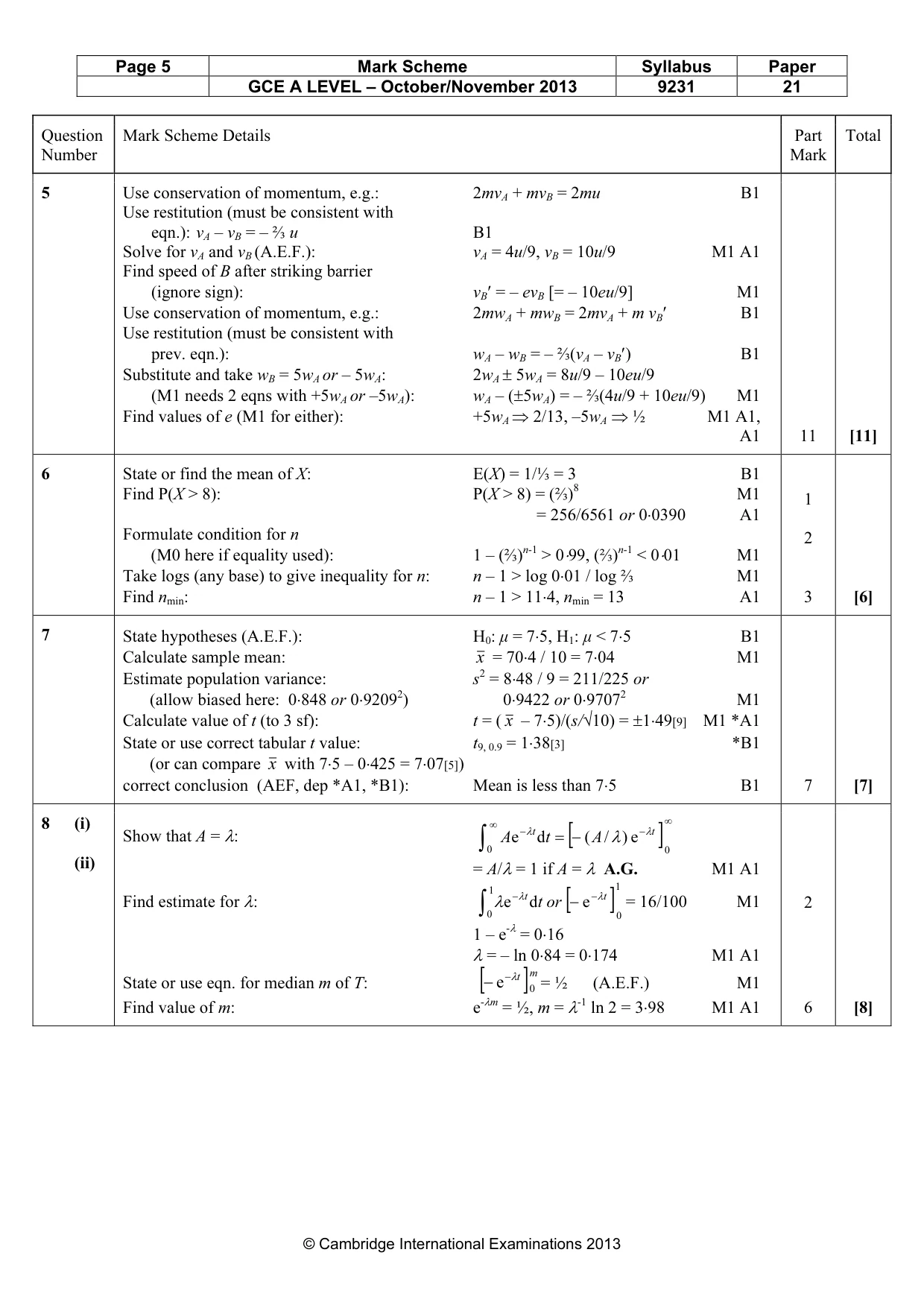 Mark scheme, page 5 of 7