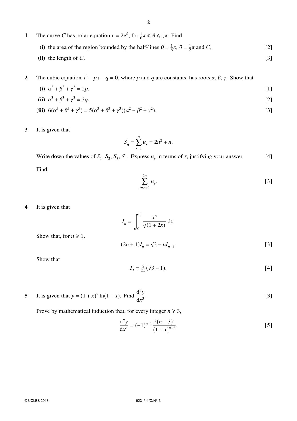 Cambridge A Level Mathematics - Further 9231 2013 Oct/Nov Paper 1 · Variant 1 question paper, page 2 of 4