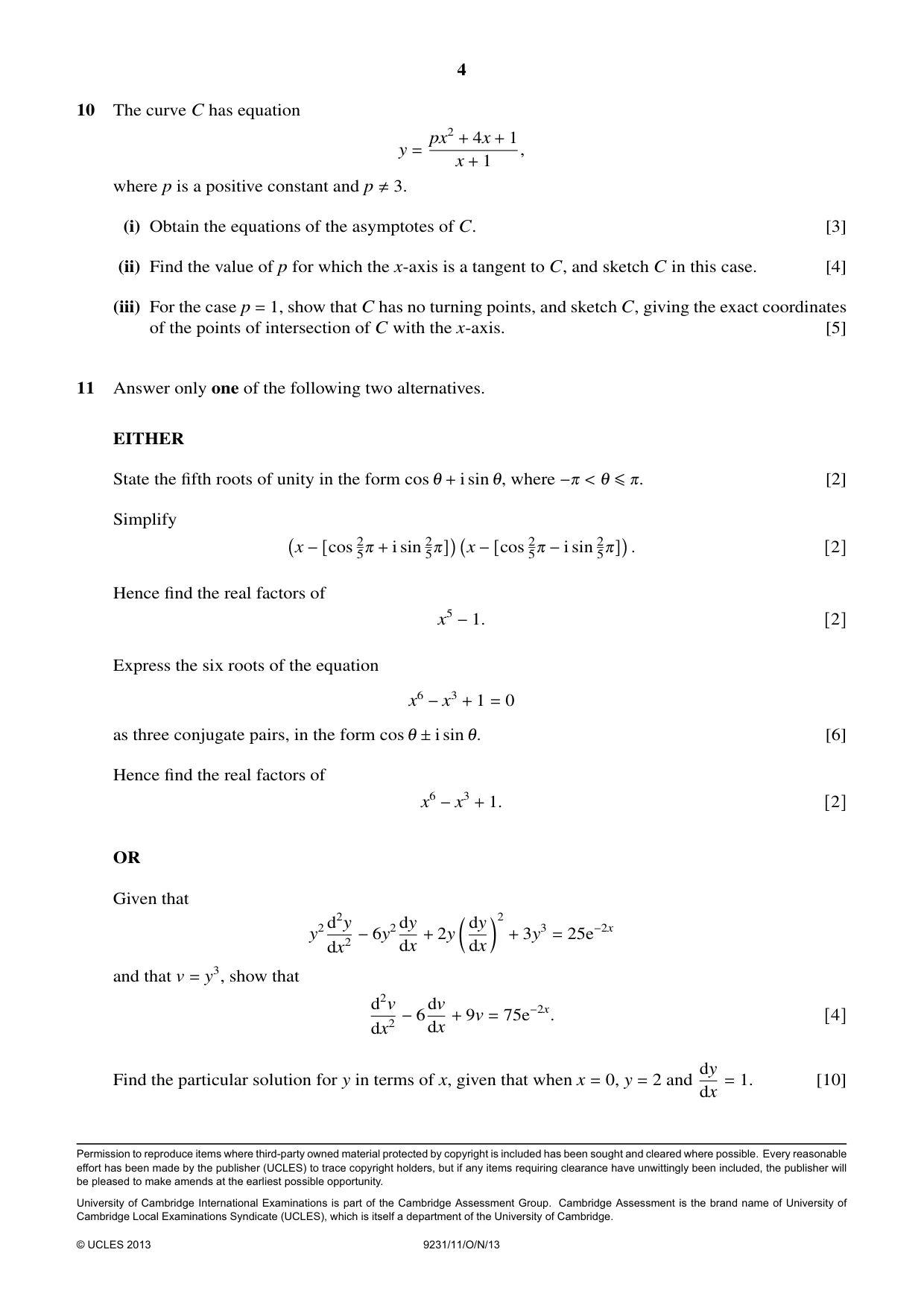 Cambridge A Level Mathematics - Further 9231 2013 Oct/Nov Paper 1 · Variant 1 question paper, page 4 of 4
