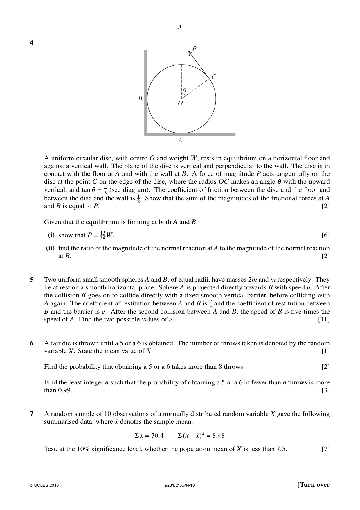 Cambridge A Level Mathematics - Further 9231 2013 Oct/Nov Paper 2 · Variant 1 question paper, page 3 of 8