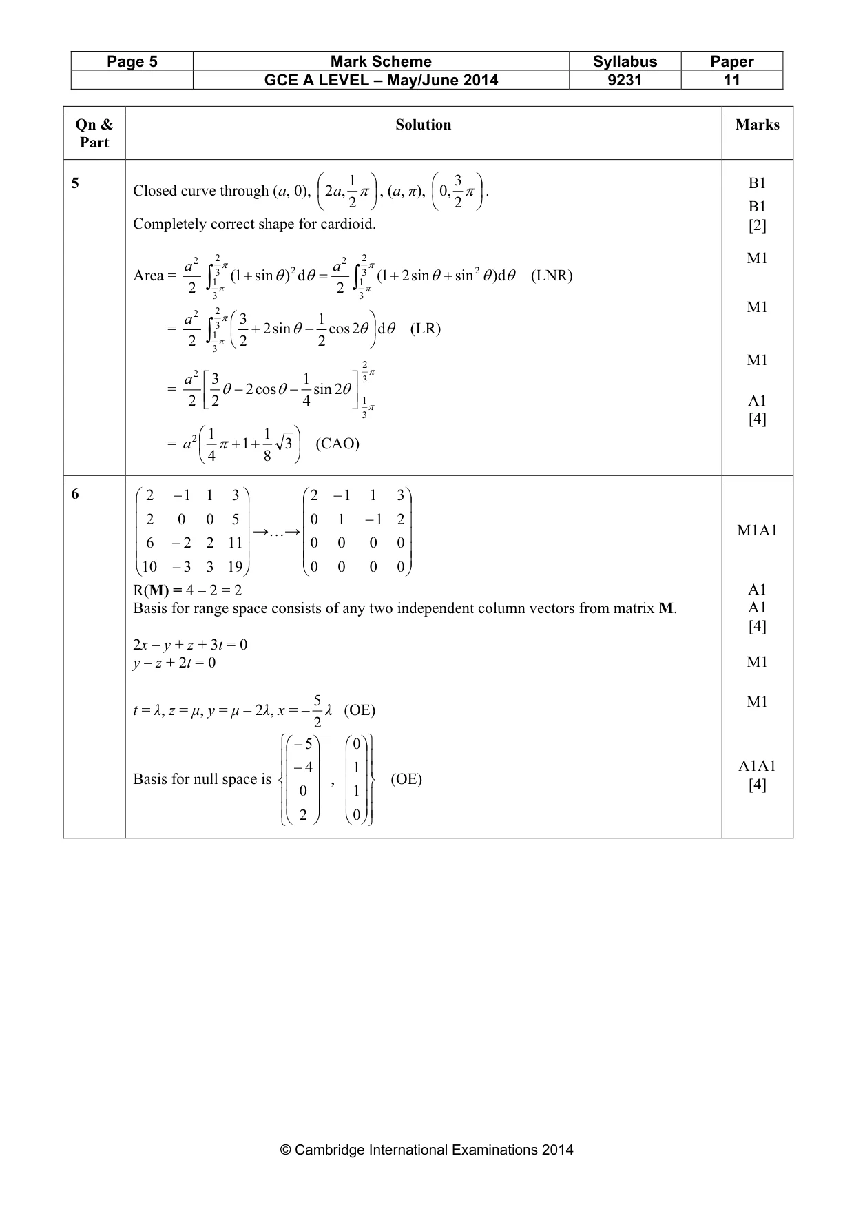 Mark scheme, page 5 of 10