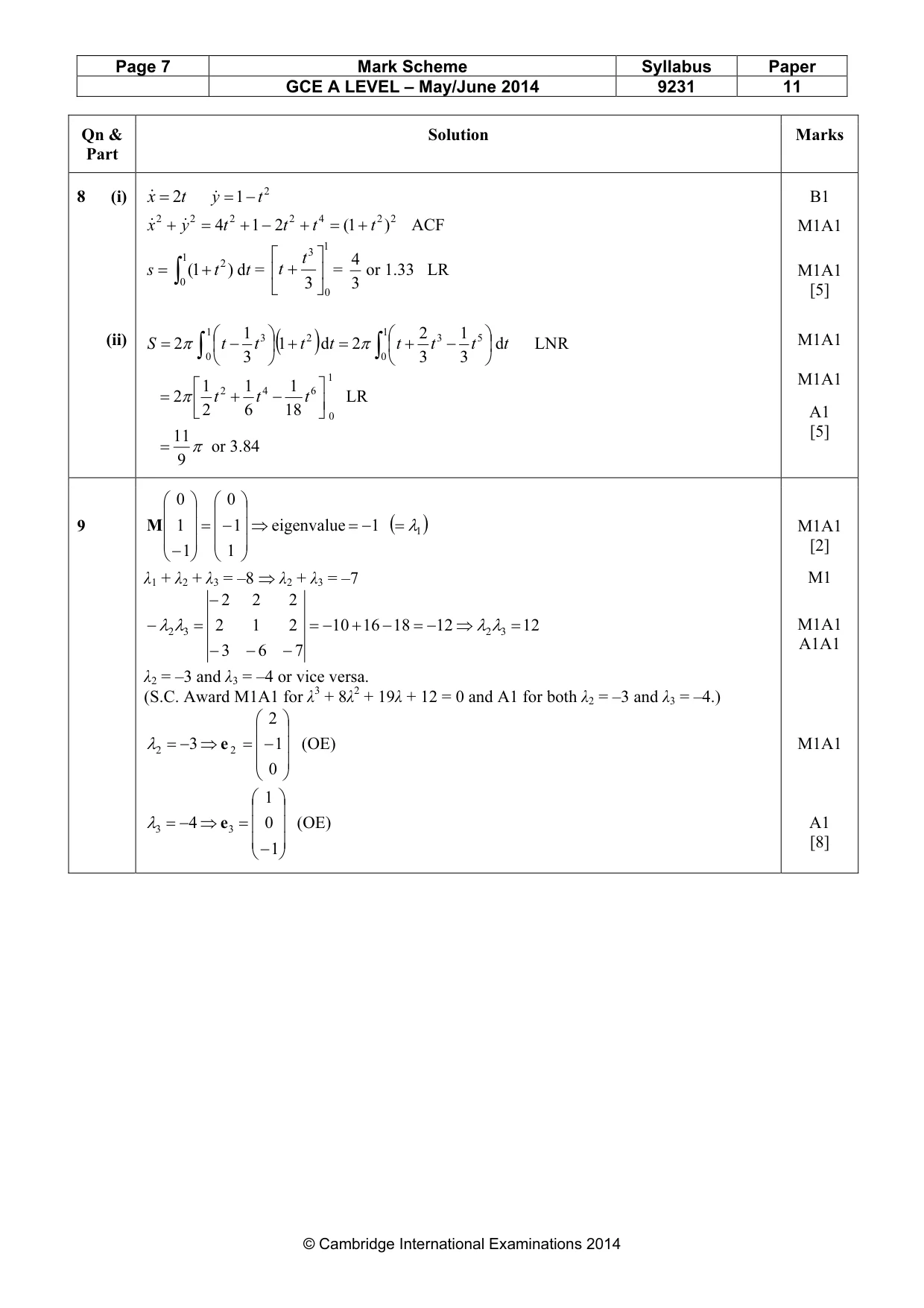 Mark scheme, page 7 of 10