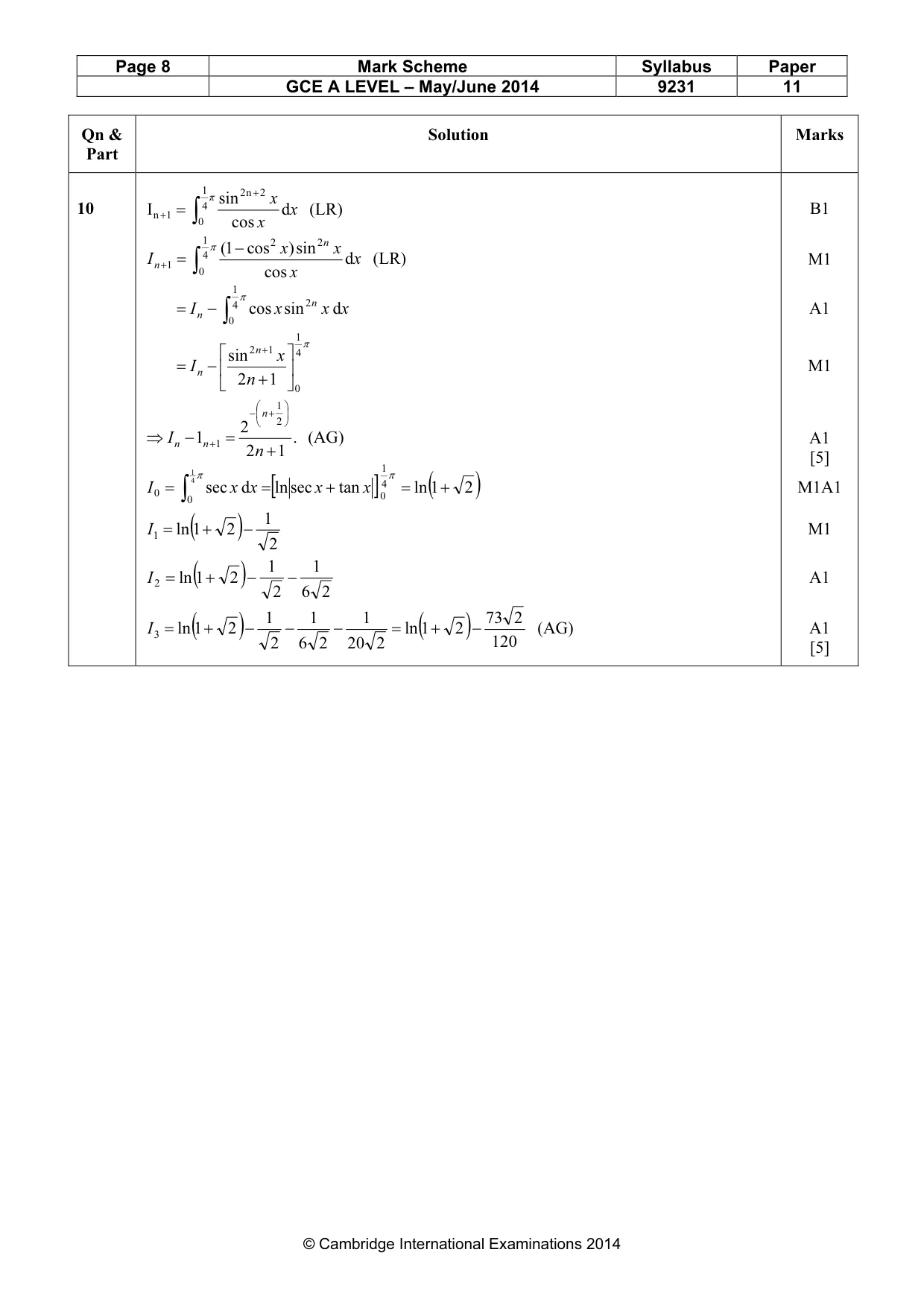Mark scheme, page 8 of 10
