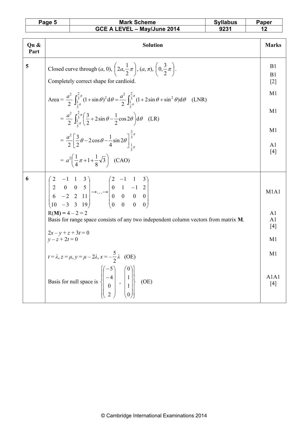 Mark scheme, page 5 of 10
