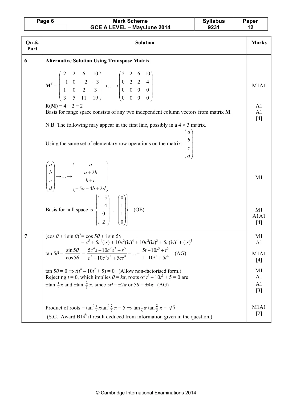 Mark scheme, page 6 of 10