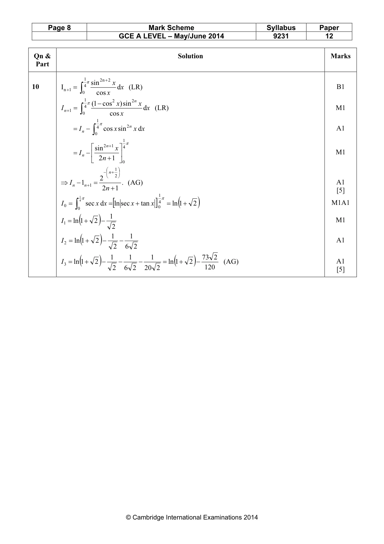 Mark scheme, page 8 of 10