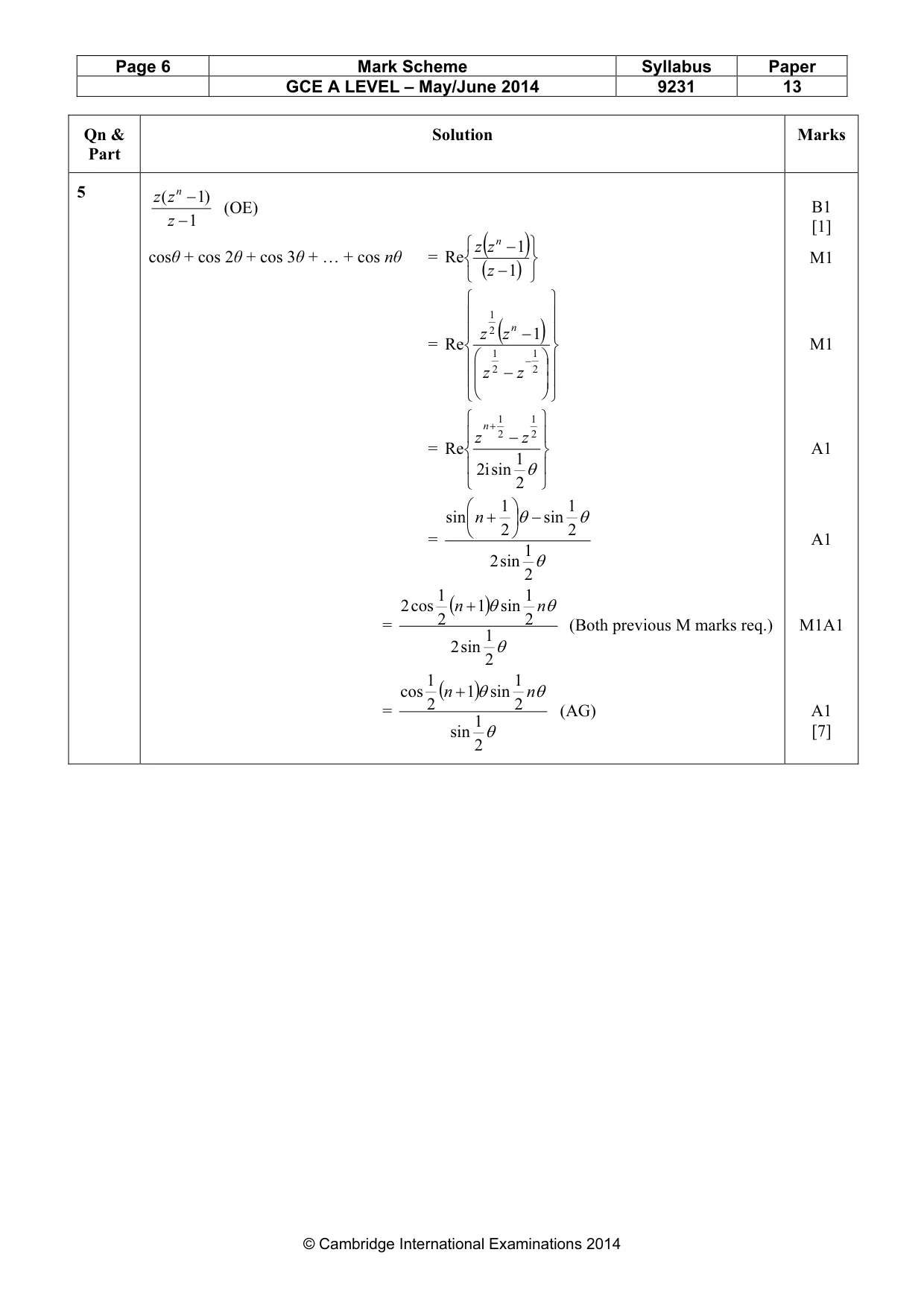 Mark scheme, page 6 of 12
