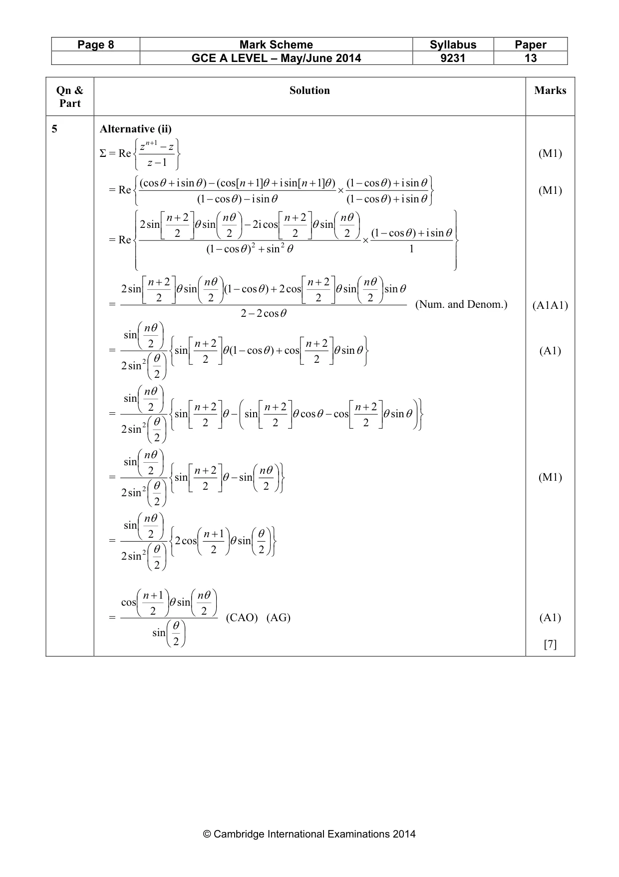Mark scheme, page 8 of 12