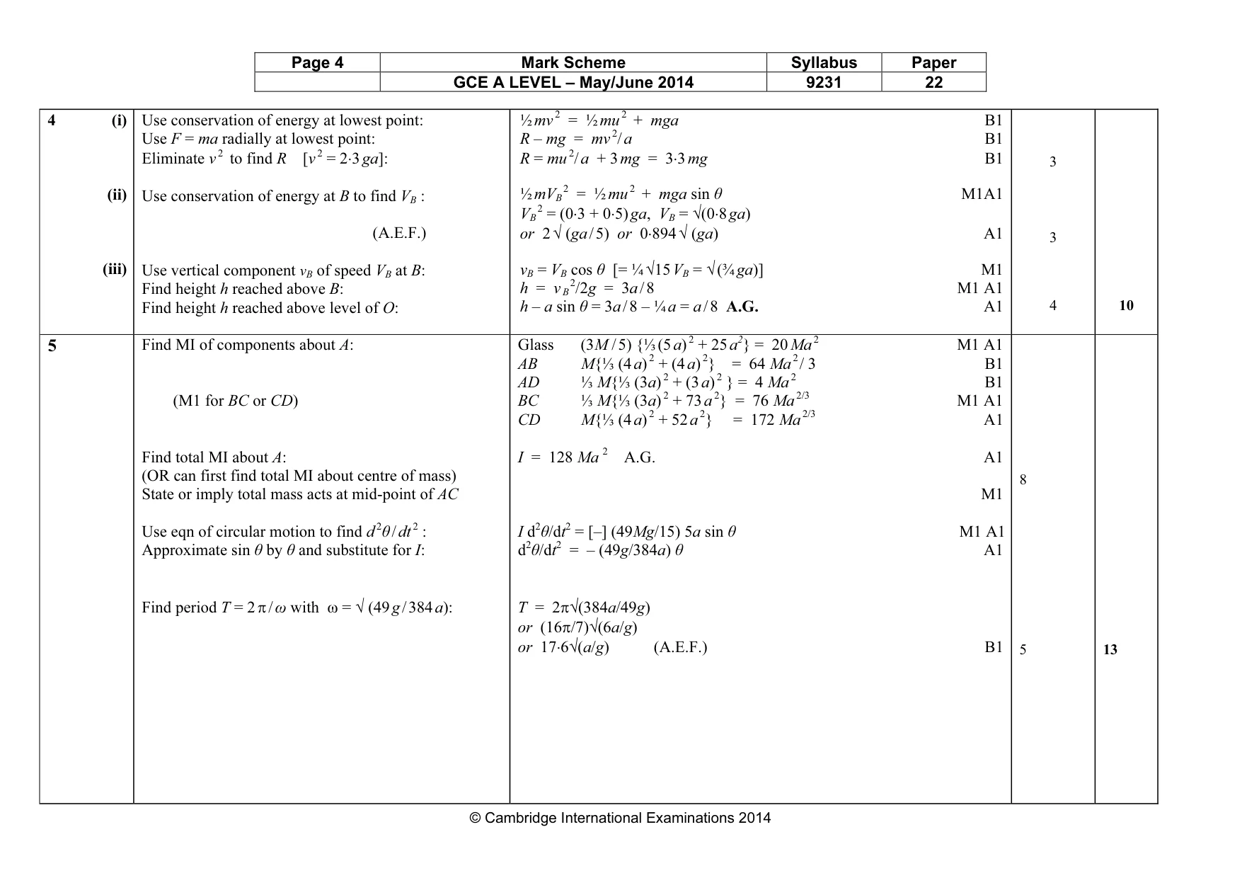 Mark scheme, page 4 of 9
