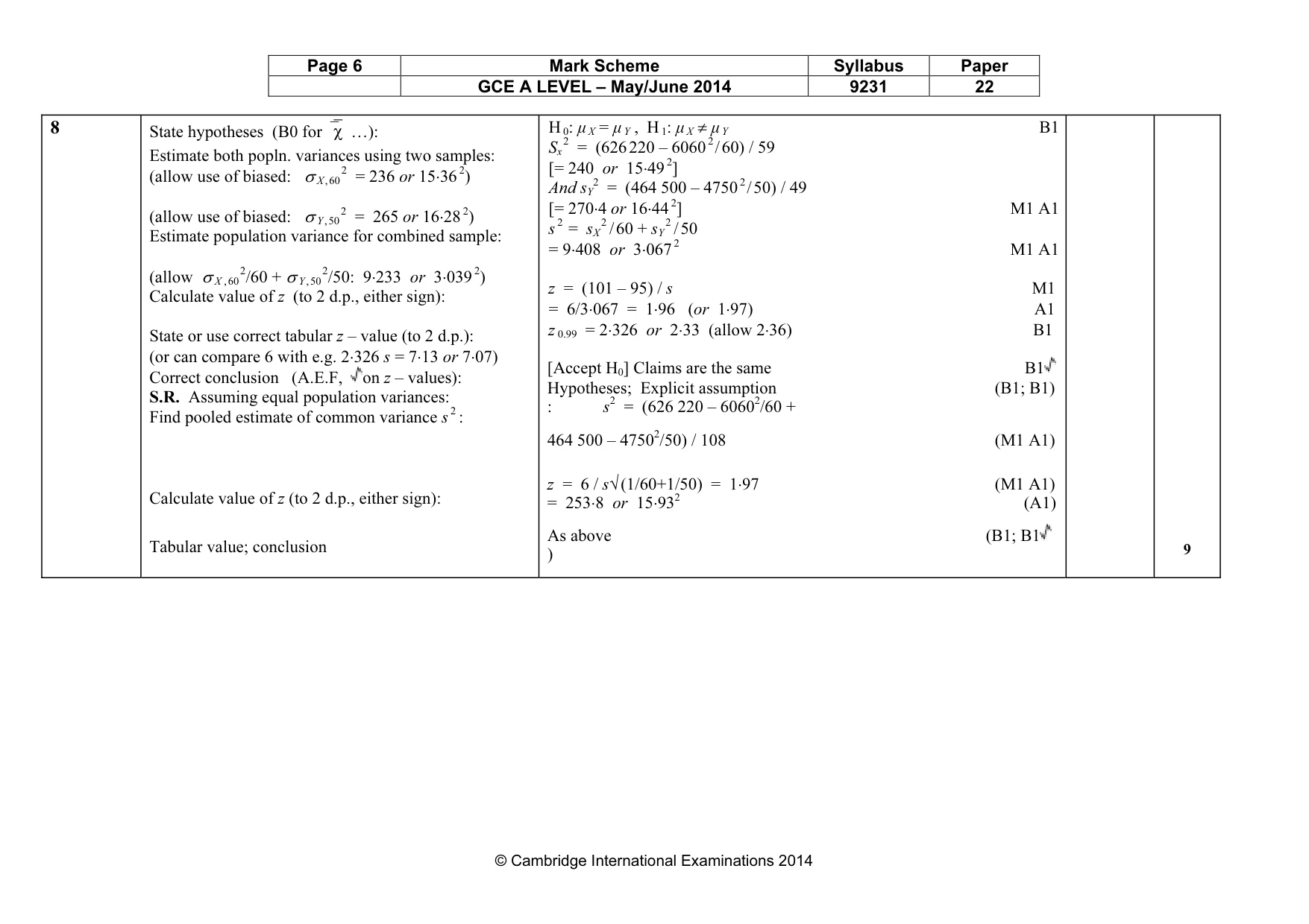 Mark scheme, page 6 of 9