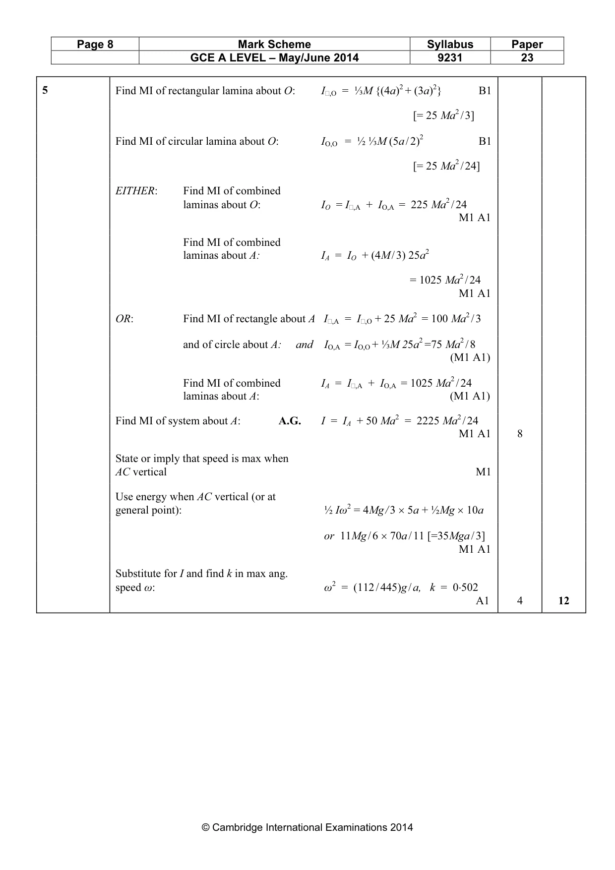 Mark scheme, page 8 of 16