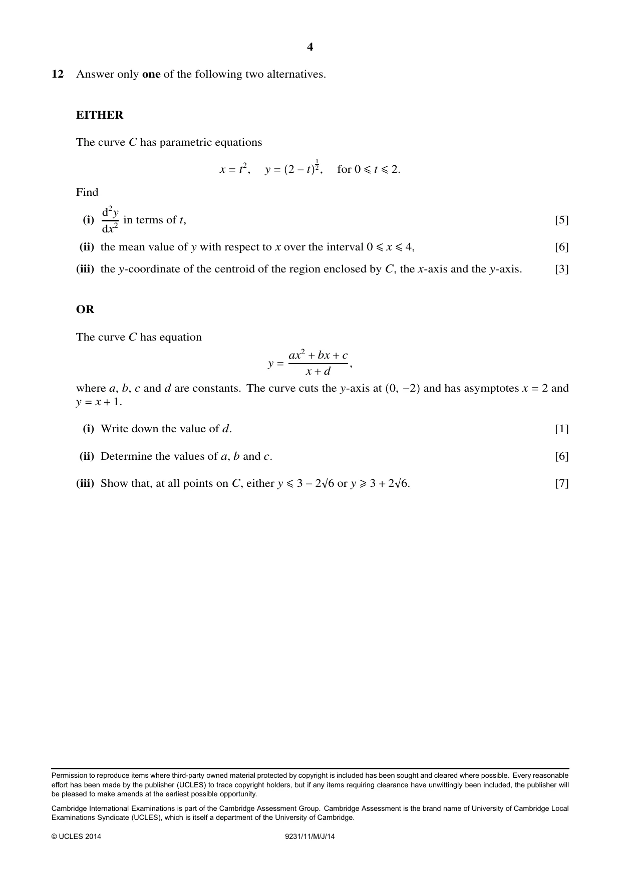 Cambridge A Level Mathematics - Further 9231 2014 May/June Paper 1 · Variant 1 question paper, page 4 of 4