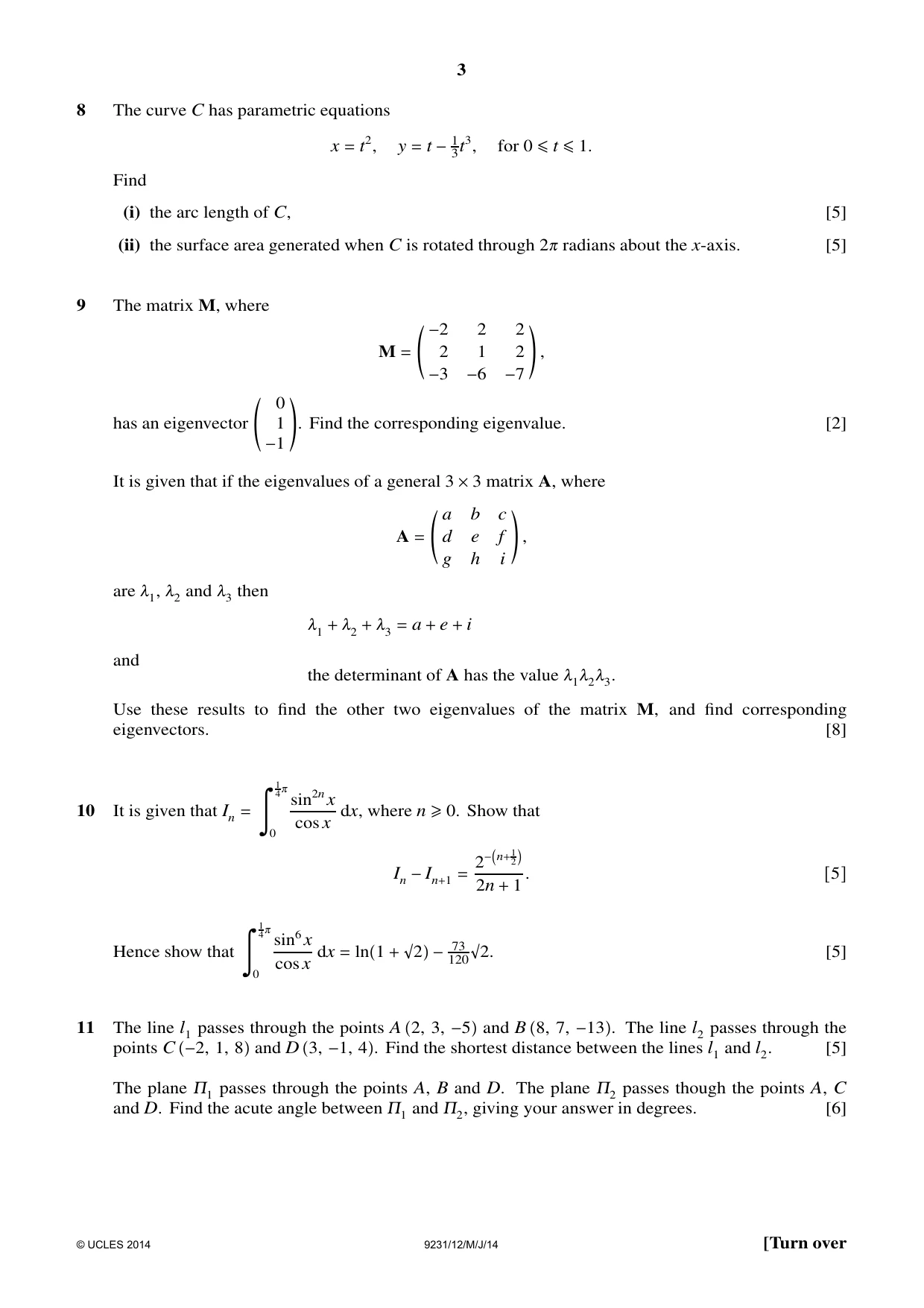 Cambridge A Level Mathematics - Further 9231 2014 May/June Paper 1 · Variant 2 question paper, page 3 of 4
