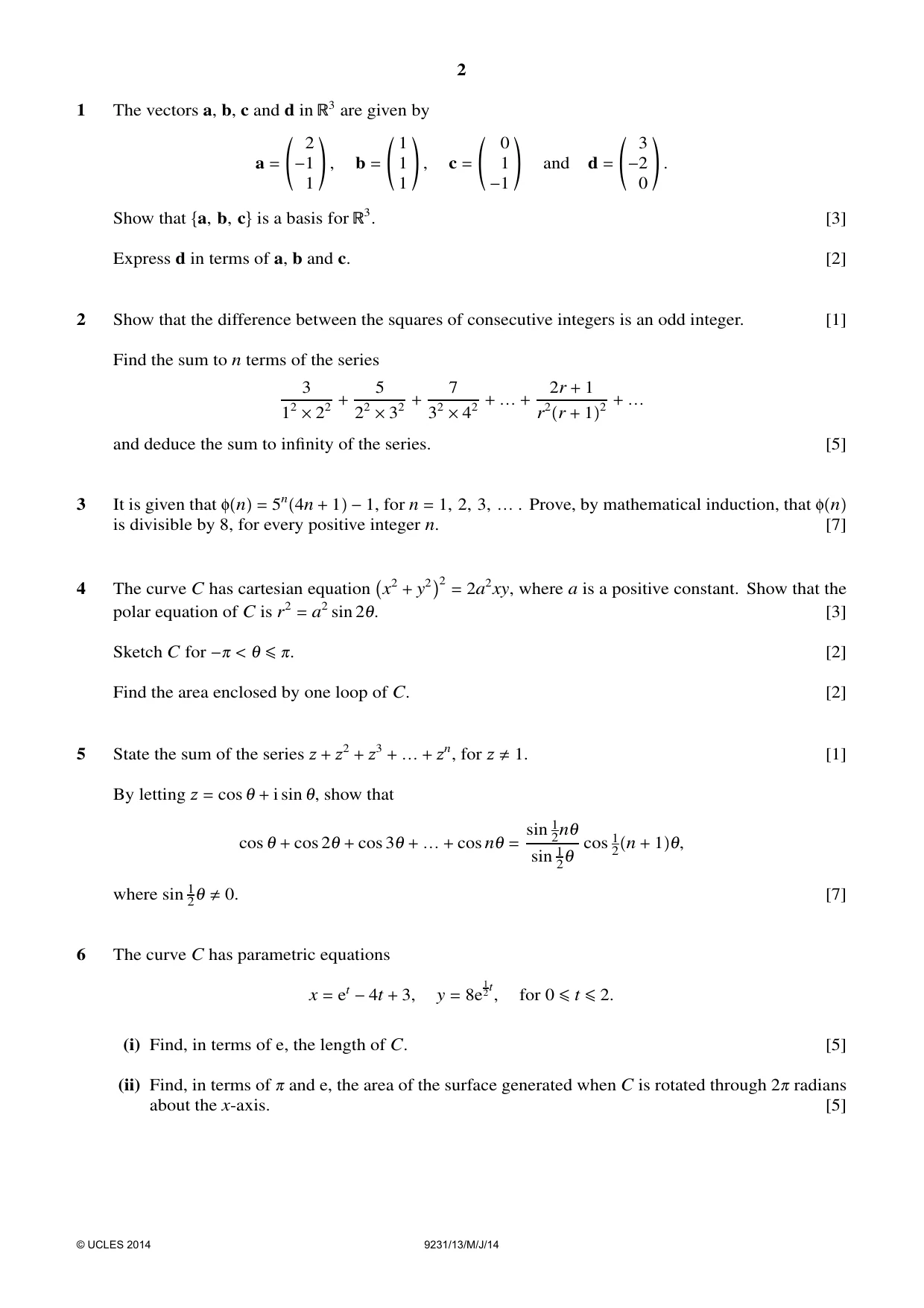Cambridge A Level Mathematics - Further 9231 2014 May/June Paper 1 · Variant 3 question paper, page 2 of 4
