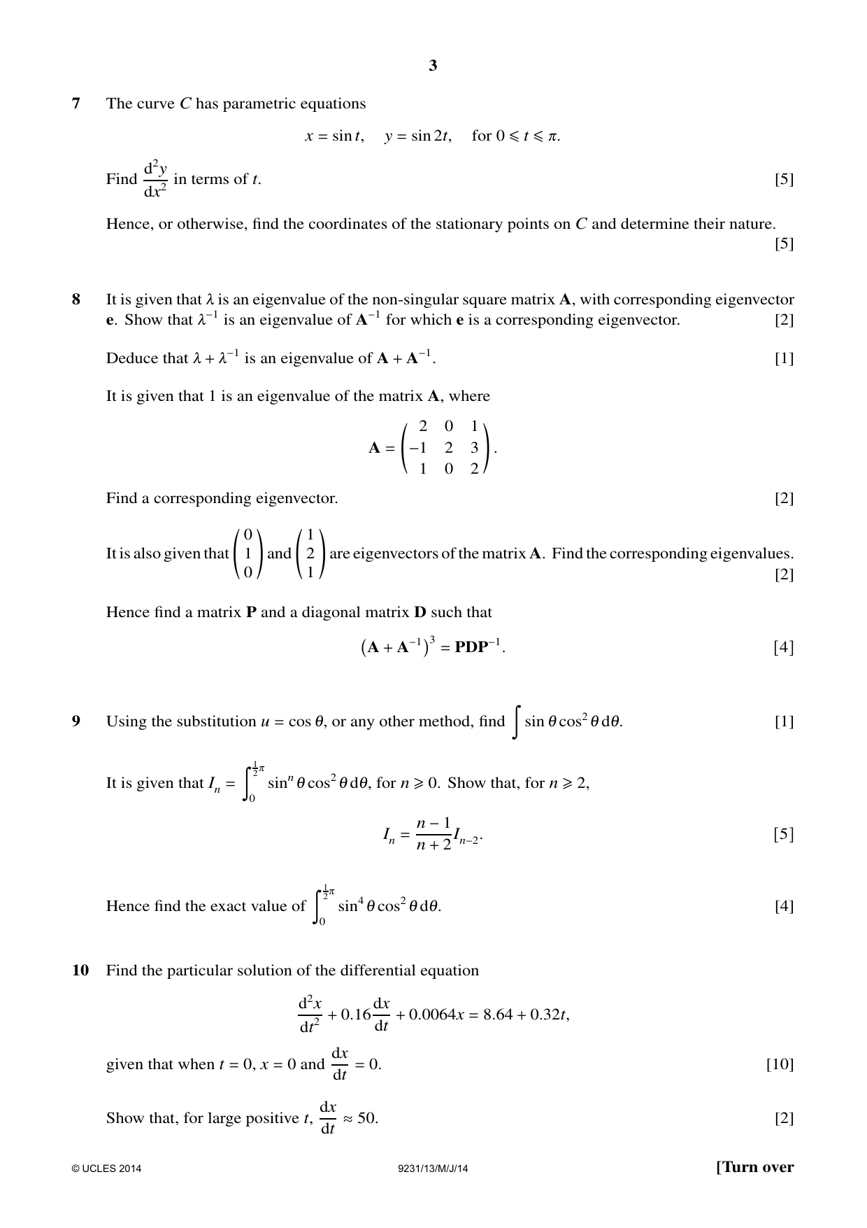 Cambridge A Level Mathematics - Further 9231 2014 May/June Paper 1 · Variant 3 question paper, page 3 of 4