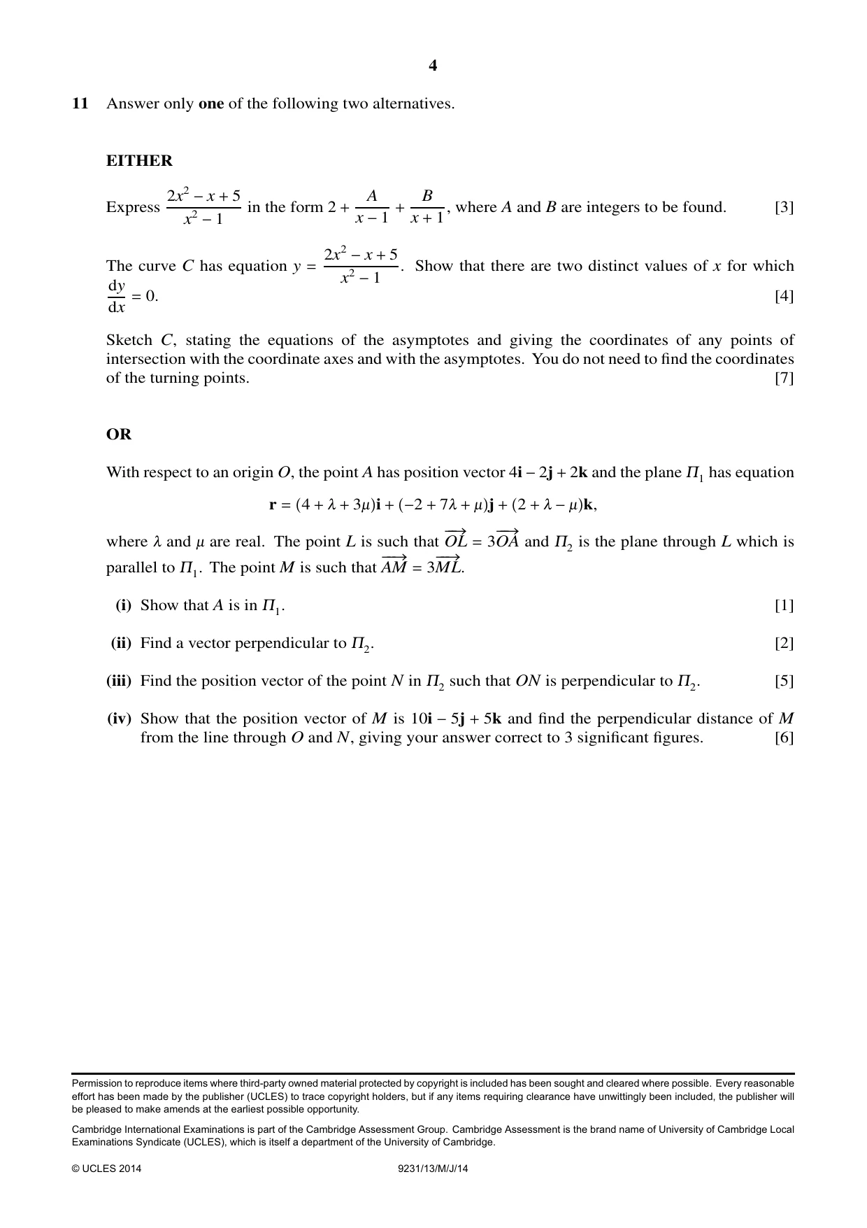 Cambridge A Level Mathematics - Further 9231 2014 May/June Paper 1 · Variant 3 question paper, page 4 of 4