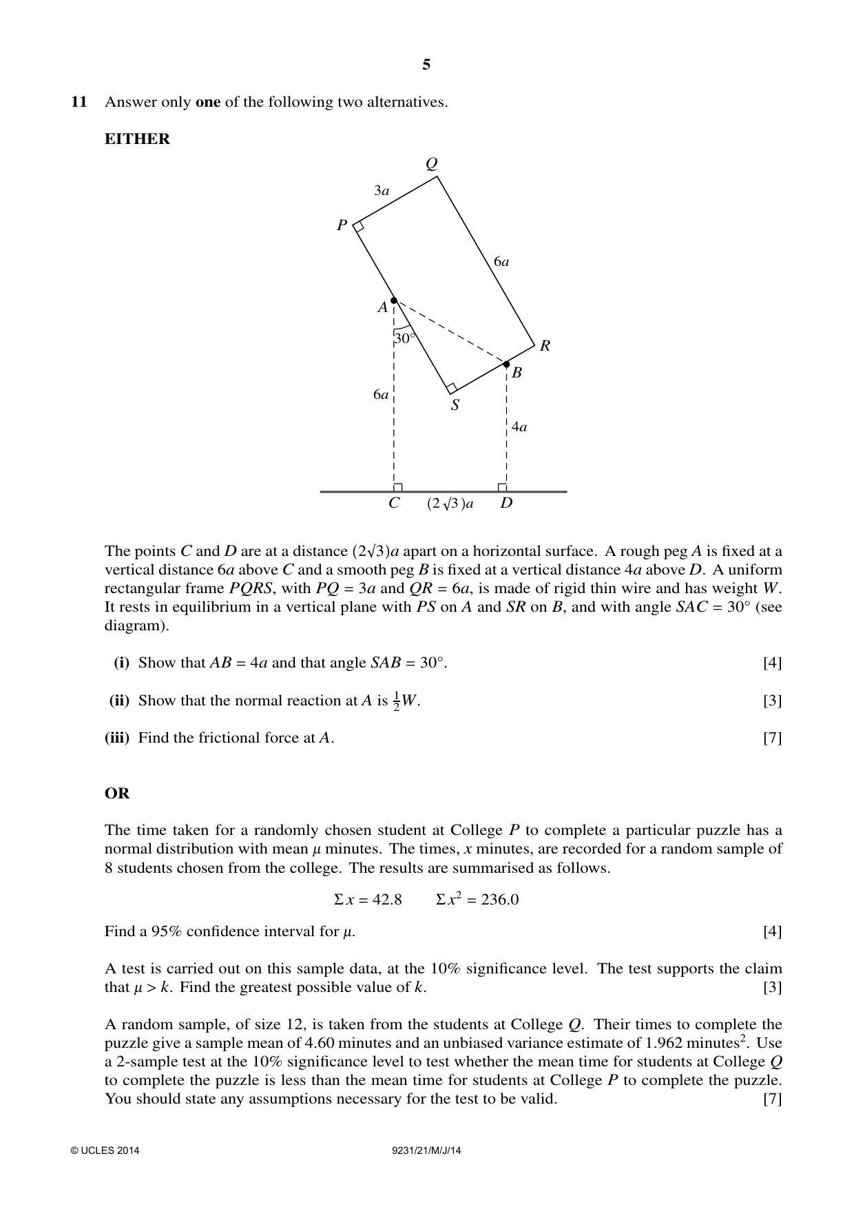 Cambridge A Level Mathematics - Further 9231 2014 May/June Paper 2 · Variant 1 question paper, page 5 of 8