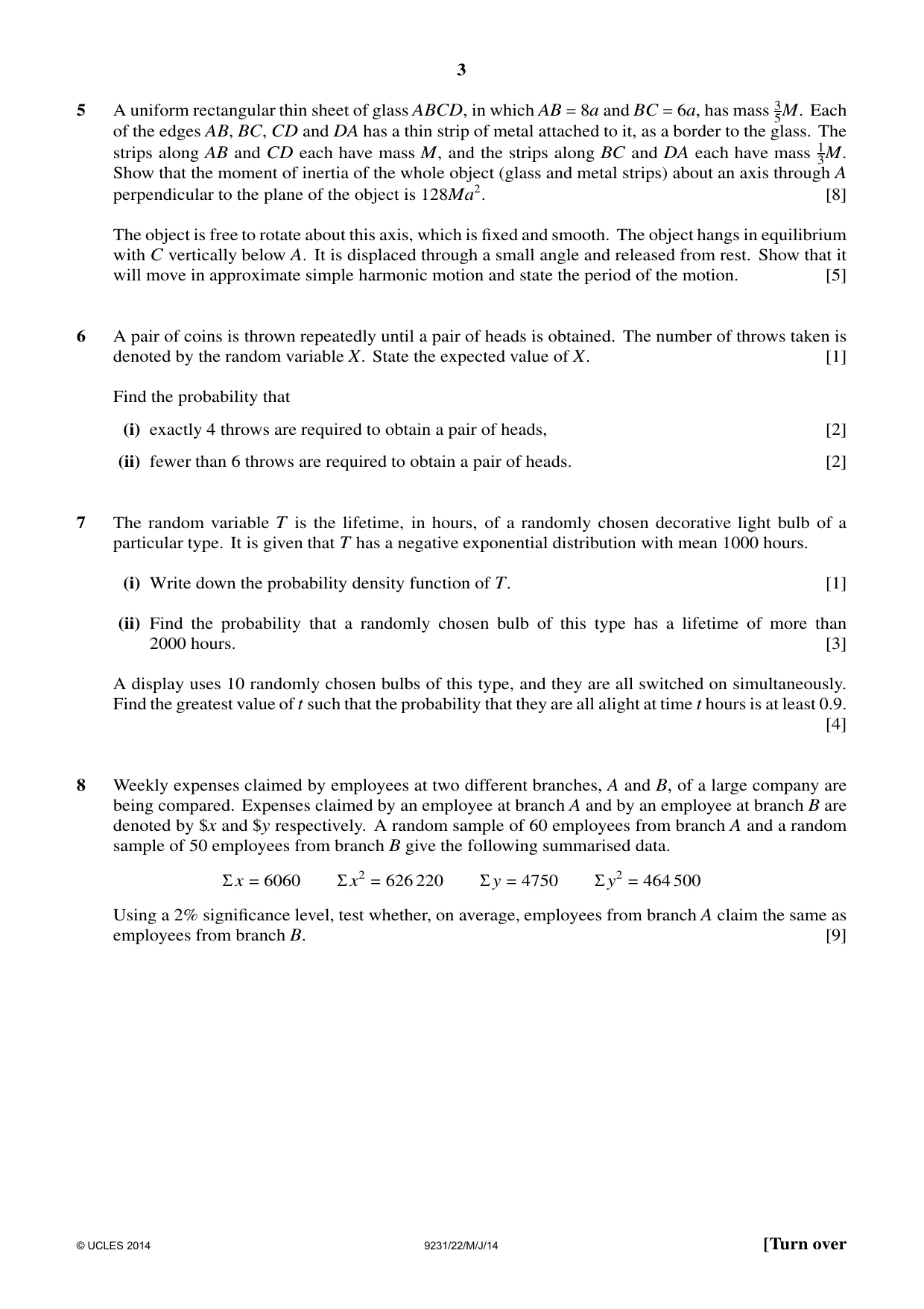 Cambridge A Level Mathematics - Further 9231 2014 May/June Paper 2 · Variant 2 question paper, page 3 of 8