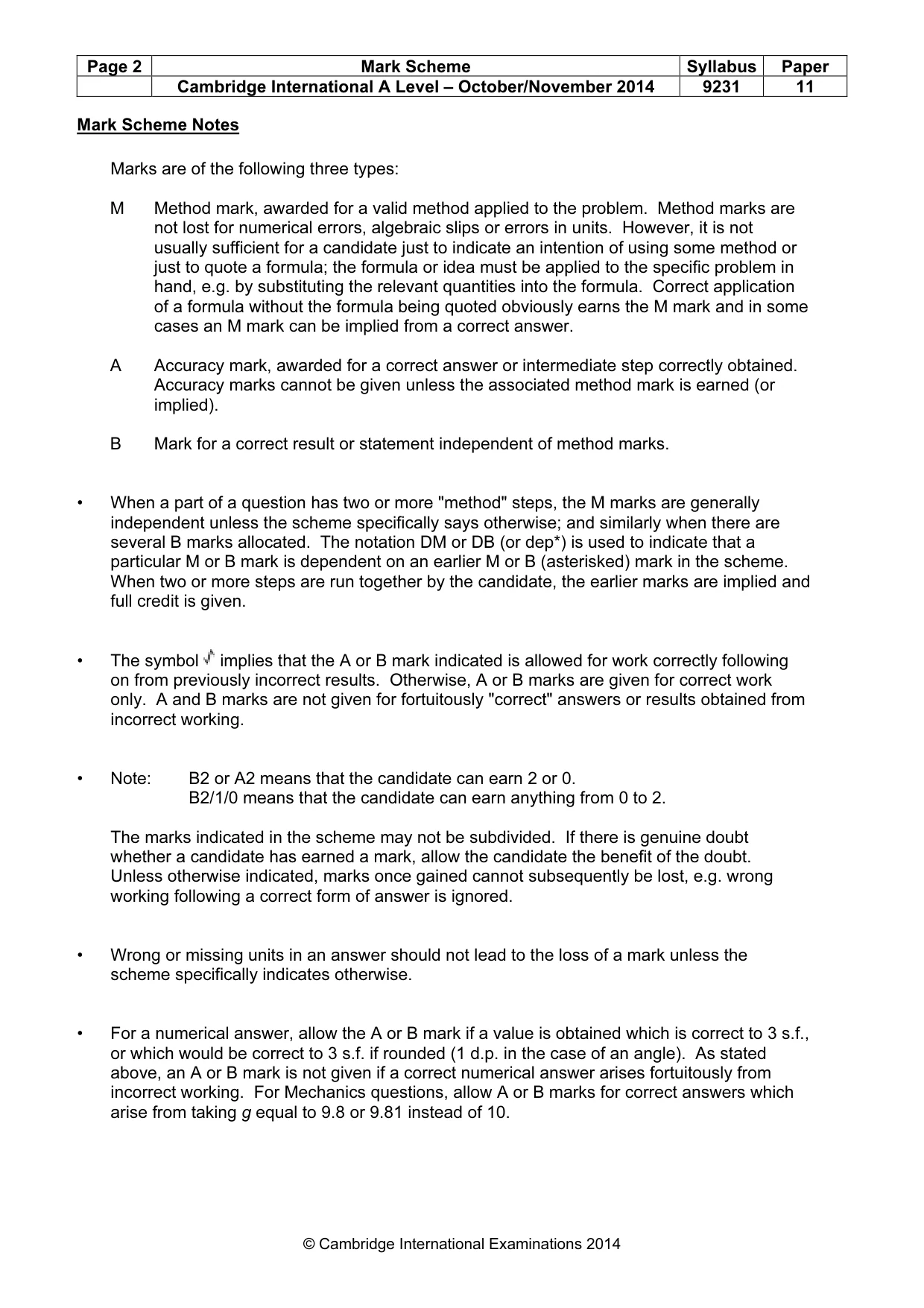 Mark scheme, page 2 of 9