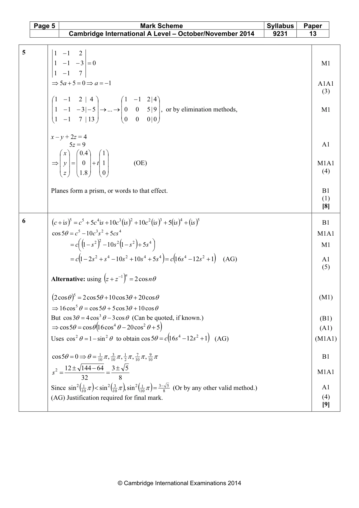 Mark scheme, page 5 of 9