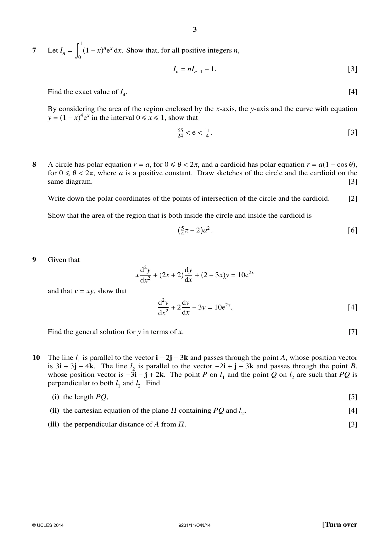 Cambridge A Level Mathematics - Further 9231 2014 Oct/Nov Paper 1 · Variant 1 question paper, page 3 of 4